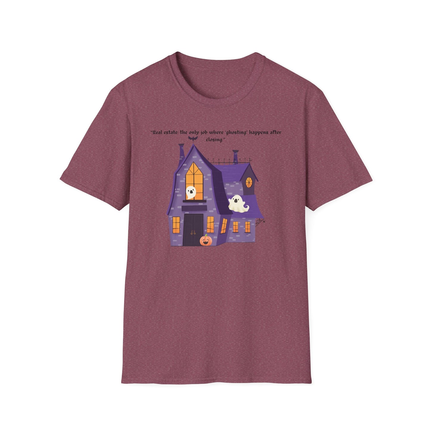 REAL ESTATE Halloween Haunted House T-Shirt, Unisex Softstyle Tee, Spooky Shirt, Fall Festivities, Trick or Treat Apparel