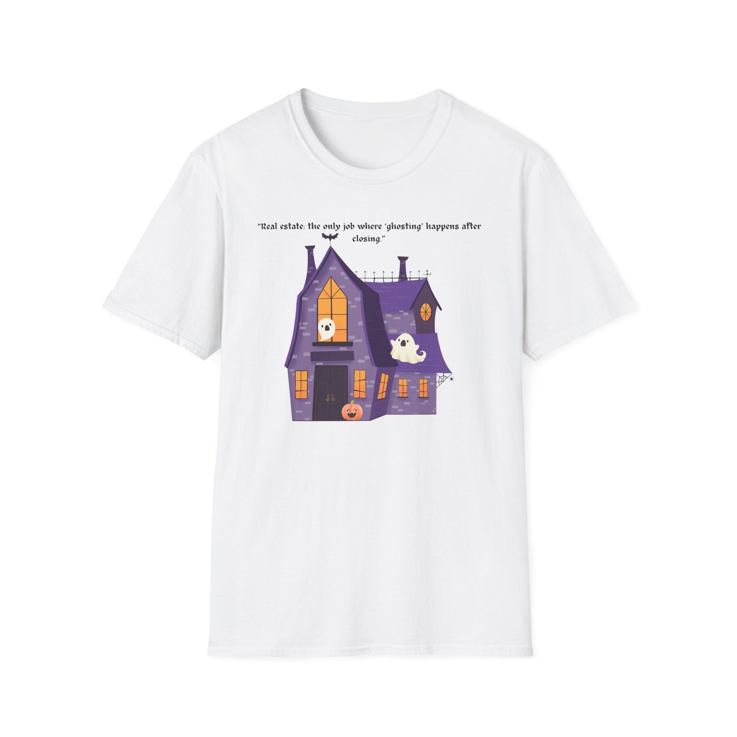 REAL ESTATE Halloween Haunted House T-Shirt, Unisex Softstyle Tee, Spooky Shirt, Fall Festivities, Trick or Treat Apparel
