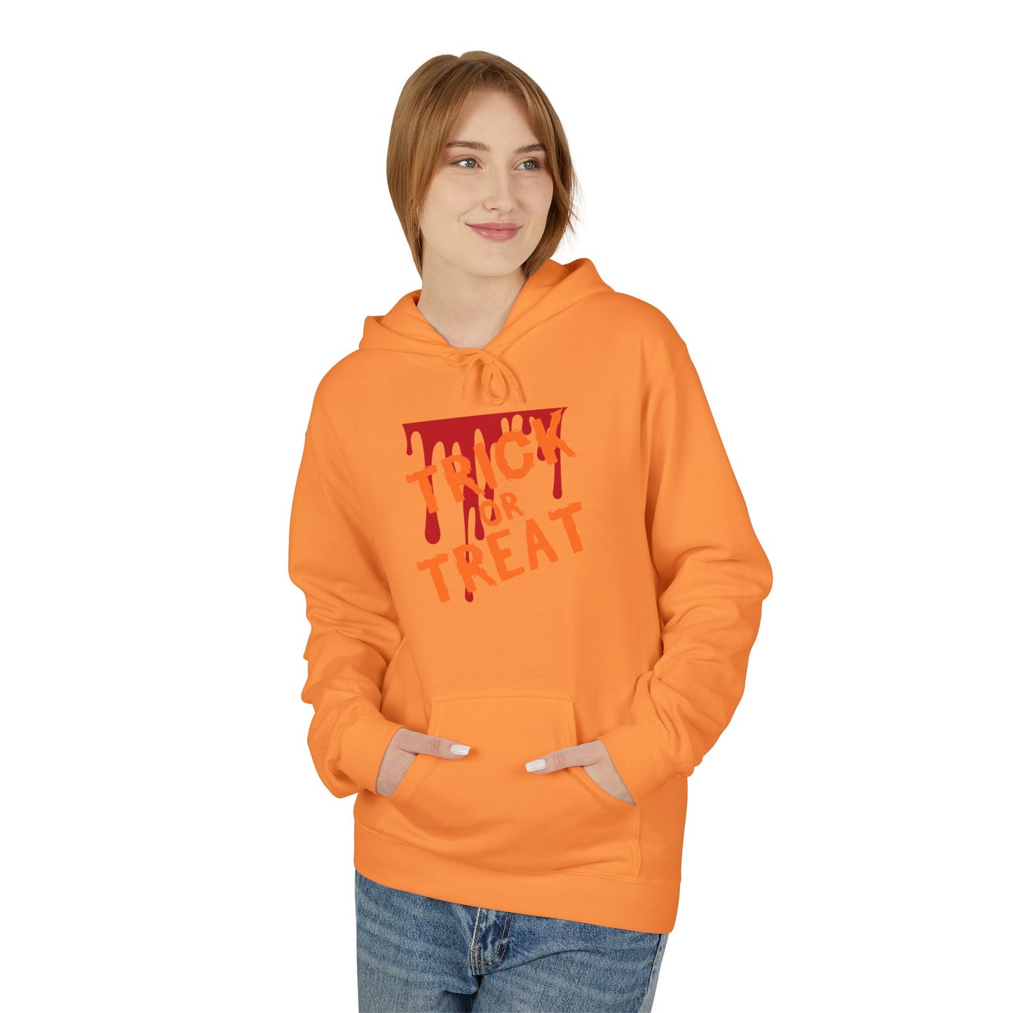 Trick or Treat Fleece Hoodie, Halloween Hoodie, Unisex Pullover, Cozy Fall Layer, Spooky Sweatshirt, Festival Apparel