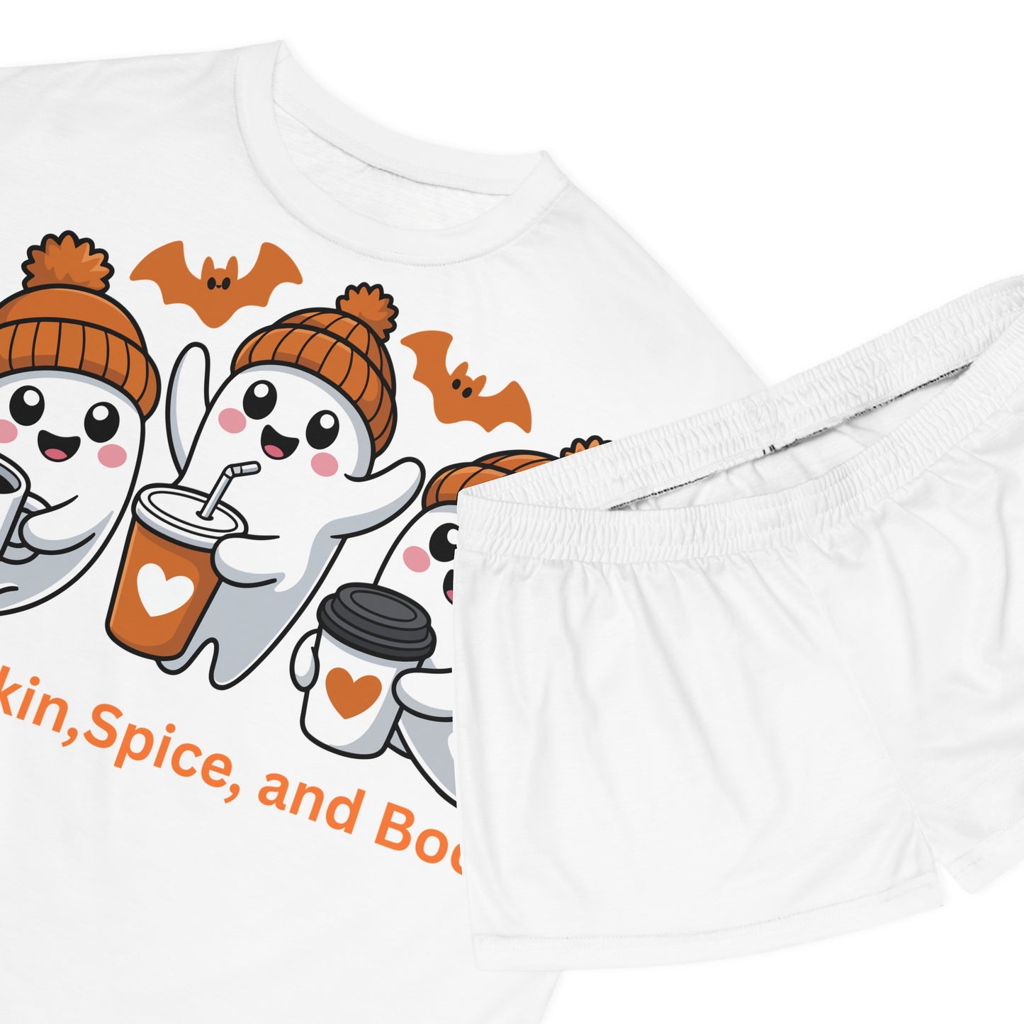 Halloween Ghost Pajama Set, Cute Short PJs, Cozy Sleepwear, Pumpkin Spice Pajamas, Ghost Print Loungewear, Women Fall Sleep Set