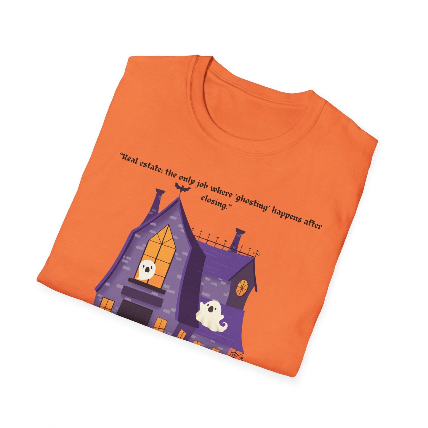 REAL ESTATE Halloween Haunted House T-Shirt, Unisex Softstyle Tee, Spooky Shirt, Fall Festivities, Trick or Treat Apparel