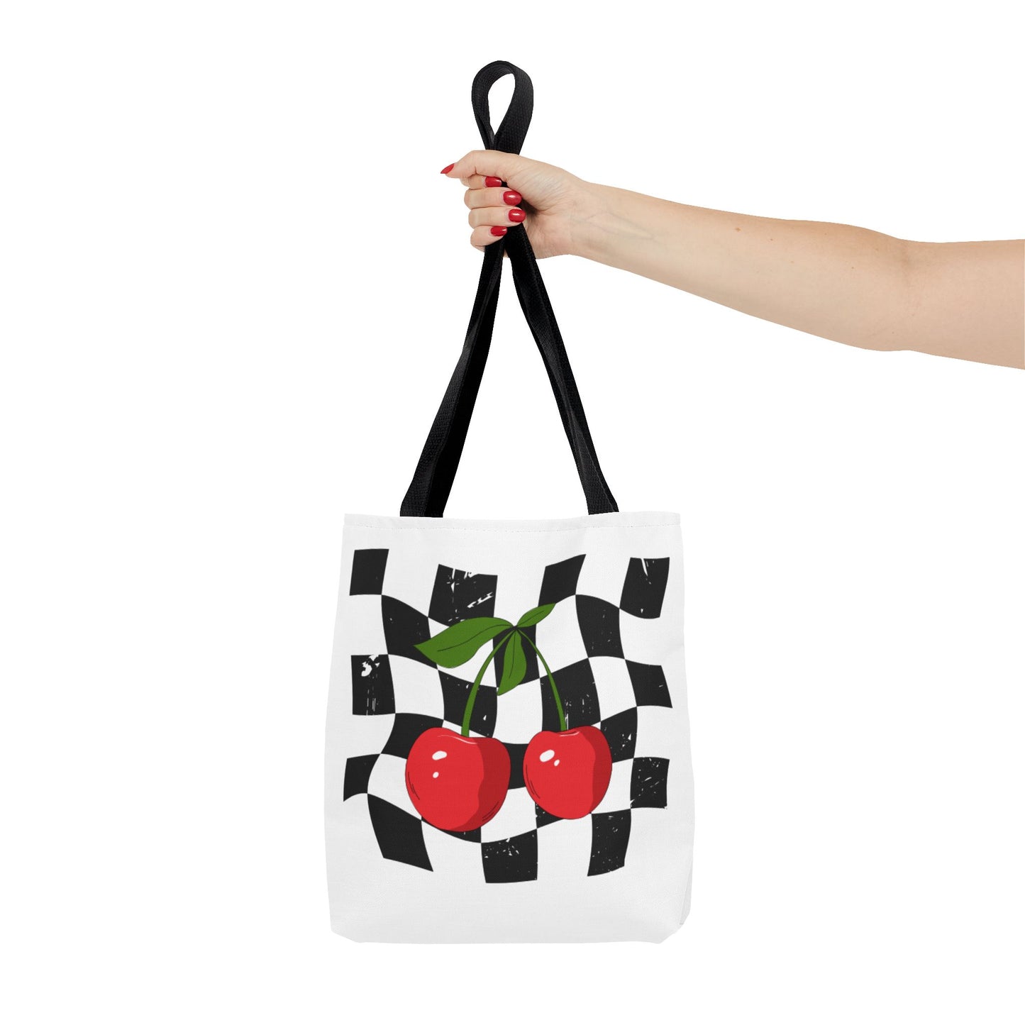 Cute Cherry Checkerboard Tote Bag, Summer Vibe Shopping Bag, Trendy Eco-Friendly Gift, Picnic Essential, Festival Accessory