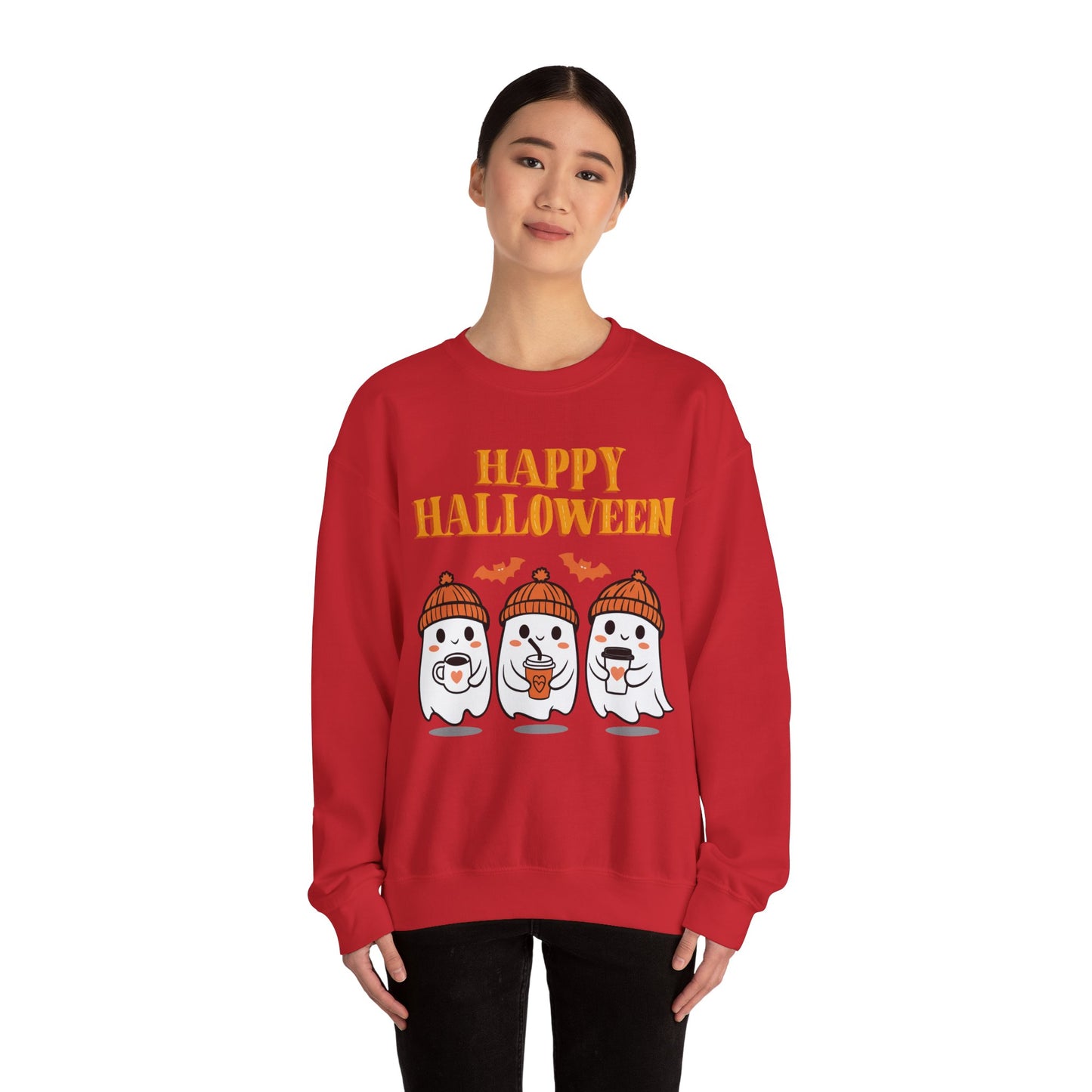 Happy Halloween Ghosts Crewneck Sweatshirt, Cozy Fall Apparel, Unisex Halloween Sweatshirt, Spooky Season Gift, Cute Pumpkin Design