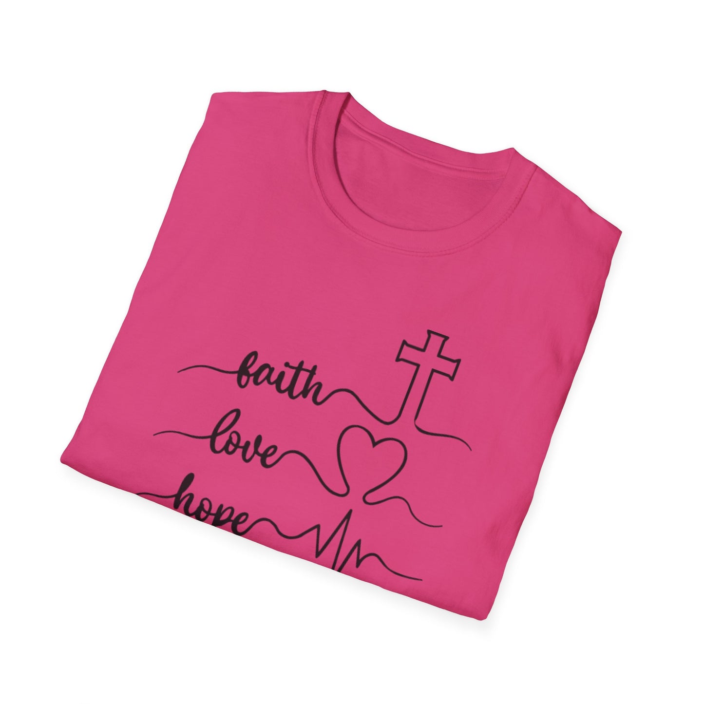 Faith Love Hope Unisex Softstyle T-Shirt, Christian Gifts, Inspirational Tee, Casual Wear, Perfect for Church, Coffee Lovers