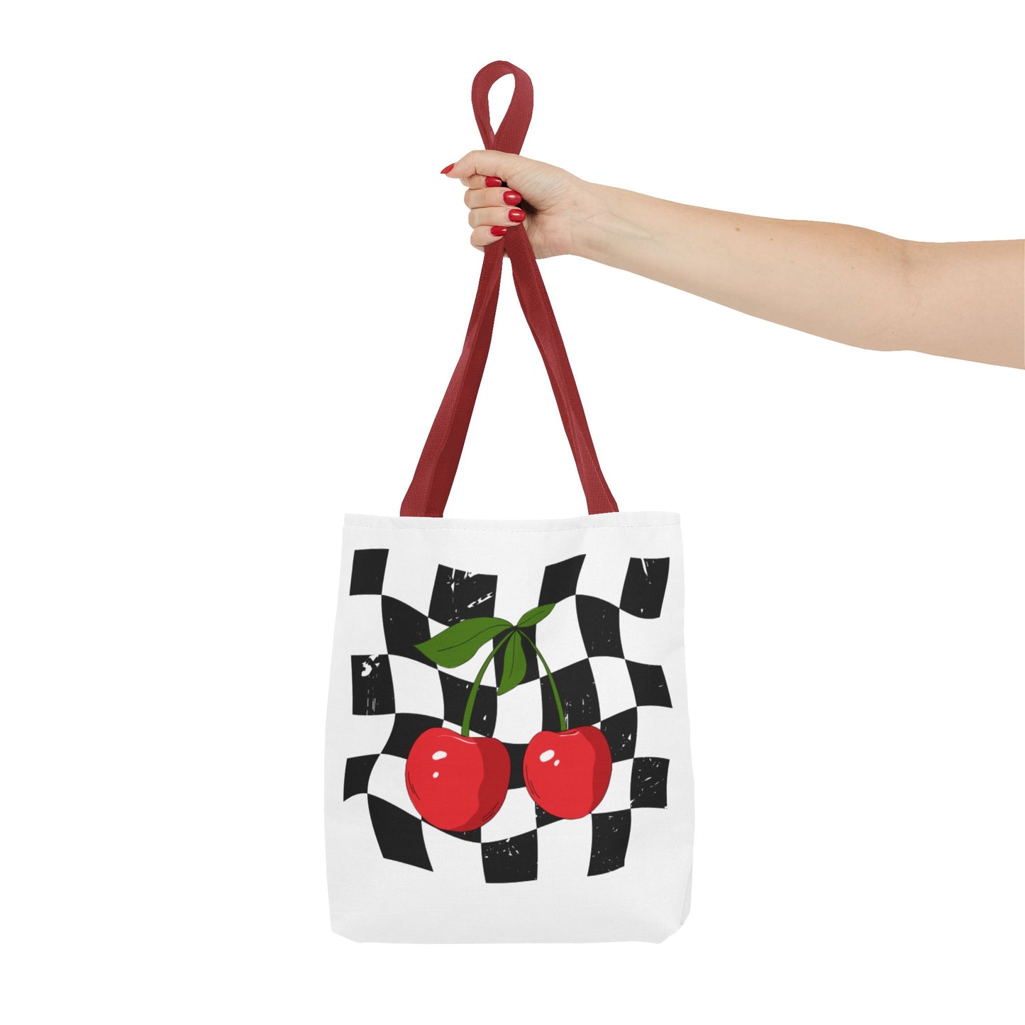 Cute Cherry Checkerboard Tote Bag, Summer Vibe Shopping Bag, Trendy Eco-Friendly Gift, Picnic Essential, Festival Accessory