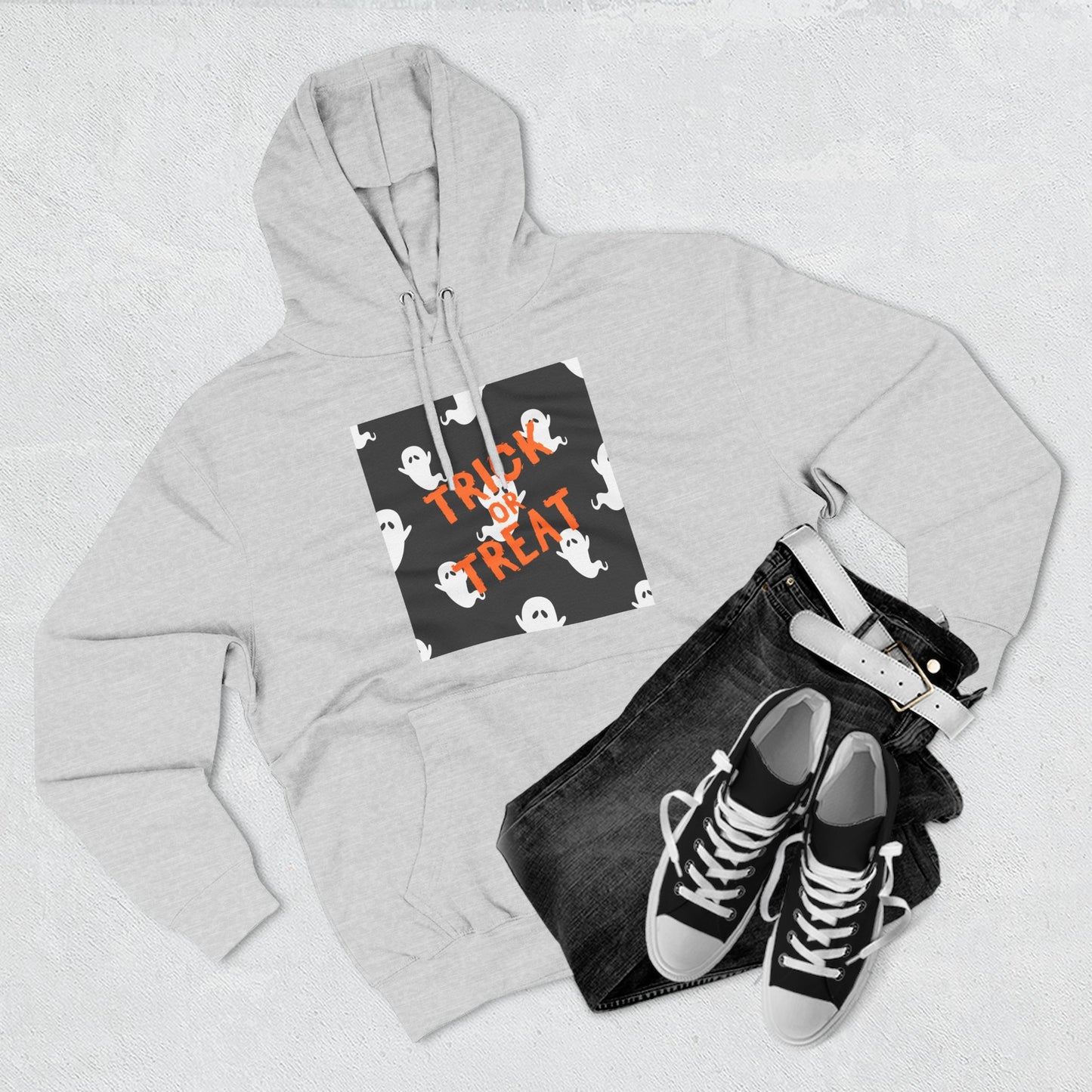 Halloween Ghost Fleece Hoodie, Trick or Treat Hoodie, Cozy Sweatshirt, Spooky Apparel, Fall Fashion, Halloween Costume