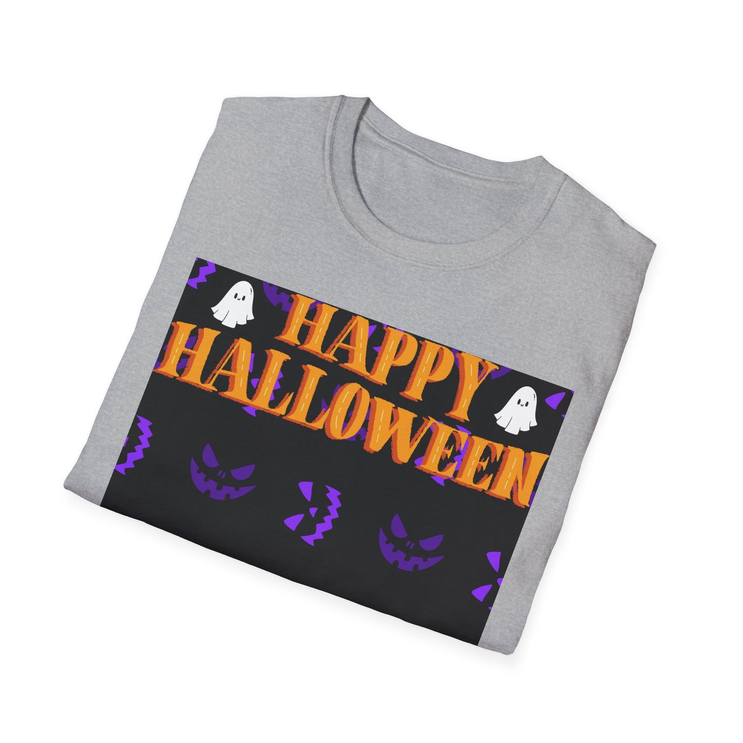 Halloween-Themed Unisex Softstyle T-Shirt, Spooky Fun Shirt, Ghost and Pumpkin Tee, Seasonal Apparel, Festive Gift, Halloween Costume