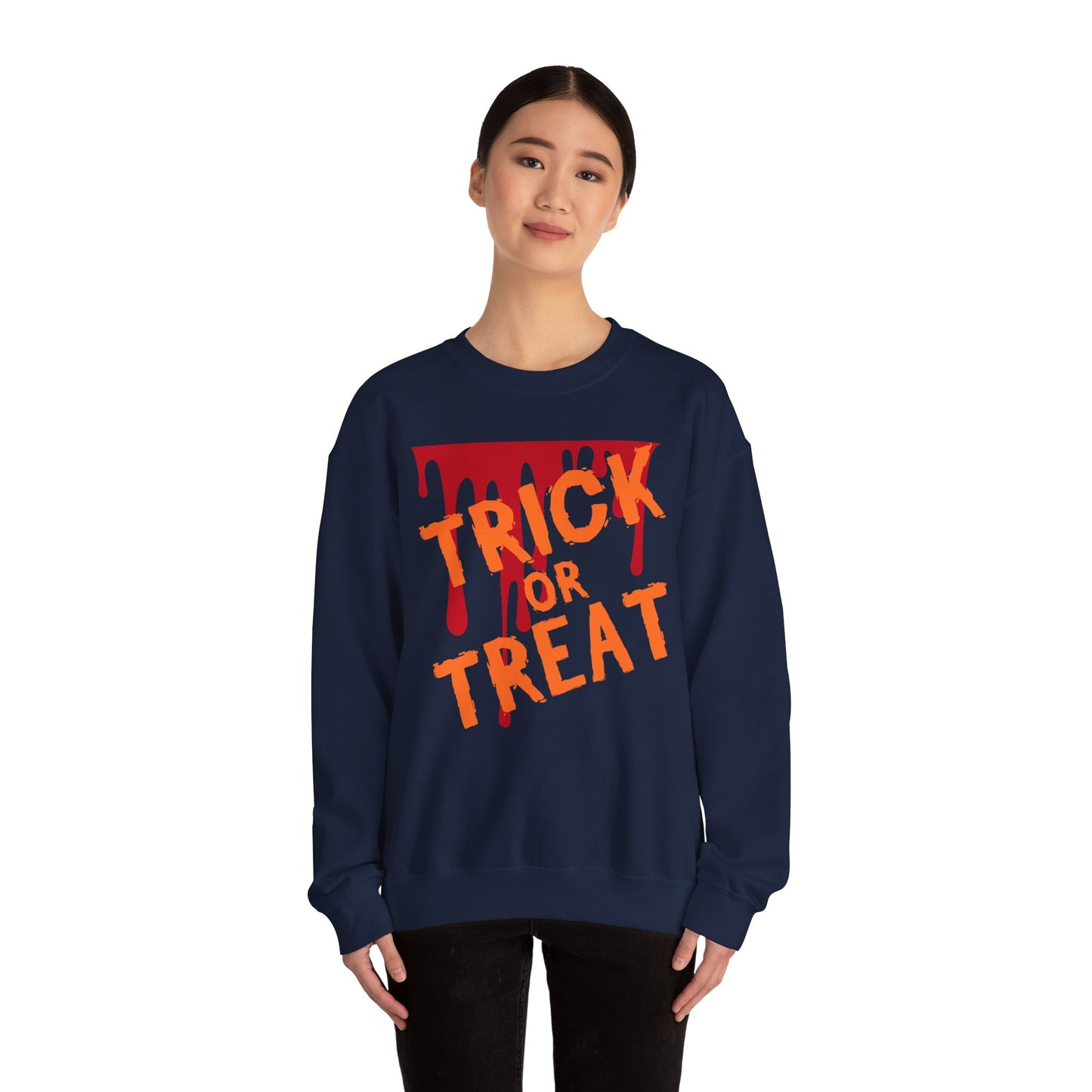 Halloween-Inspired Crewneck Sweatshirt | Cozy Unisex Sweater, Trick or Treat Design, Fall Fashion, Spooky Season Apparel