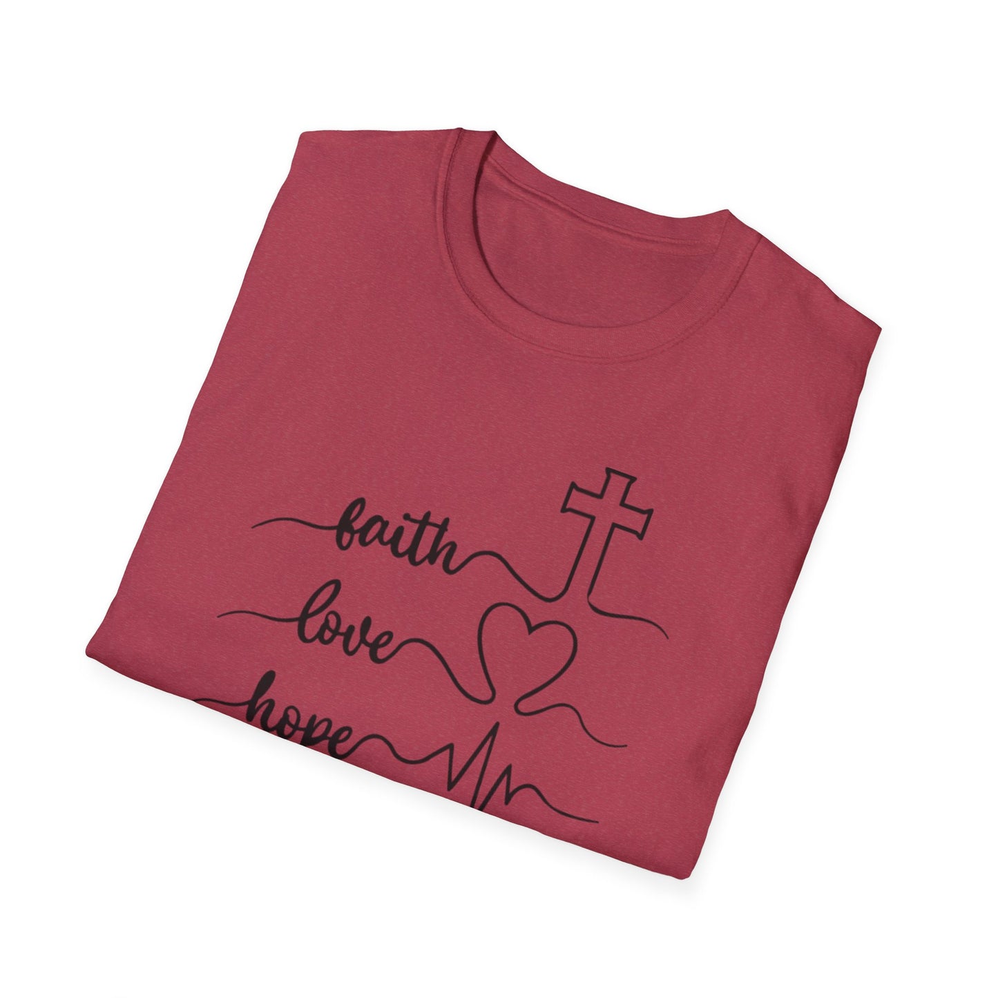 Faith Love Hope Unisex Softstyle T-Shirt, Christian Gifts, Inspirational Tee, Casual Wear, Perfect for Church, Coffee Lovers