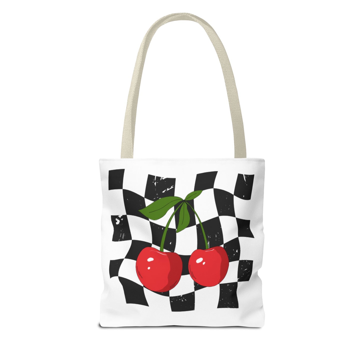 Cute Cherry Checkerboard Tote Bag, Summer Vibe Shopping Bag, Trendy Eco-Friendly Gift, Picnic Essential, Festival Accessory