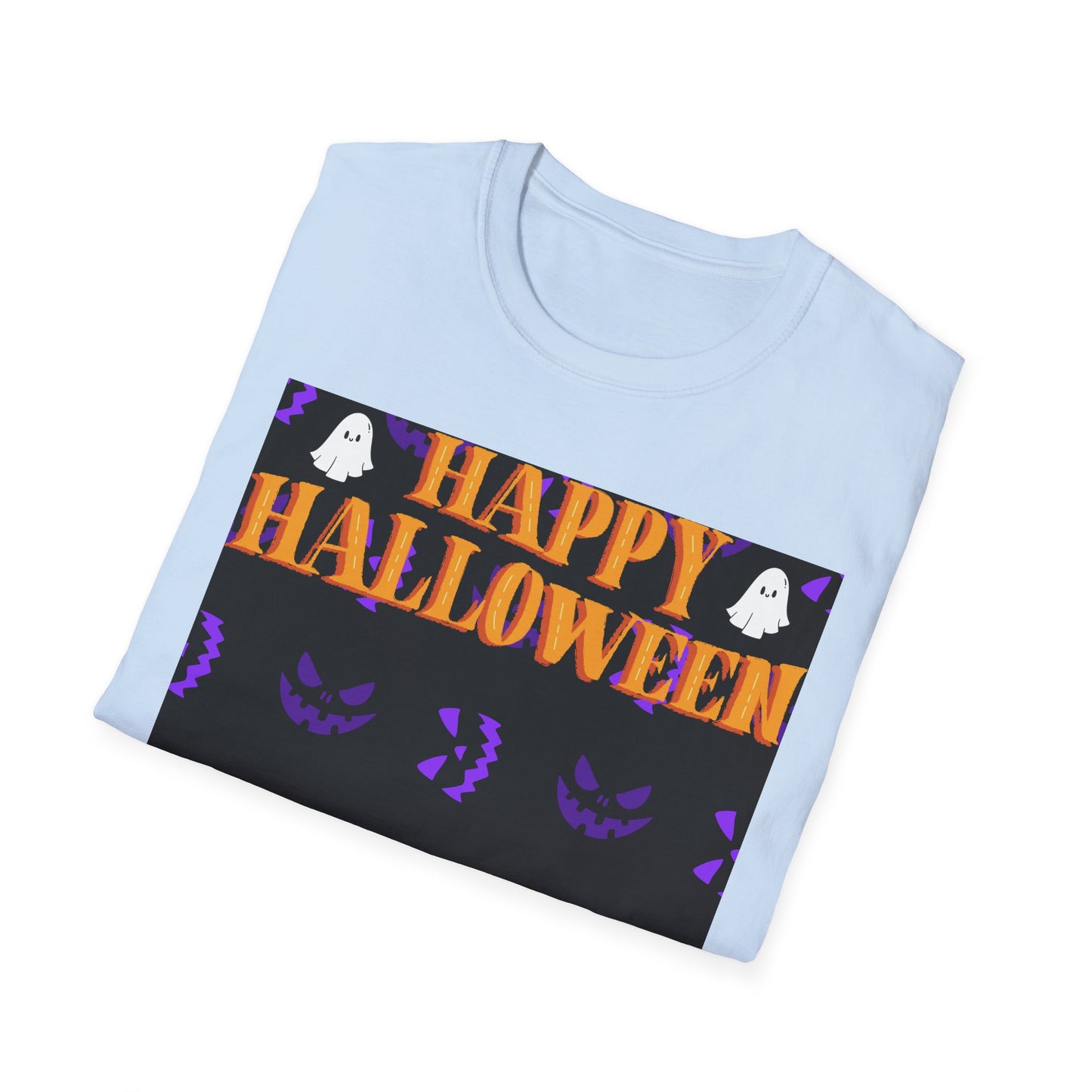 Halloween-Themed Unisex Softstyle T-Shirt, Spooky Fun Shirt, Ghost and Pumpkin Tee, Seasonal Apparel, Festive Gift, Halloween Costume
