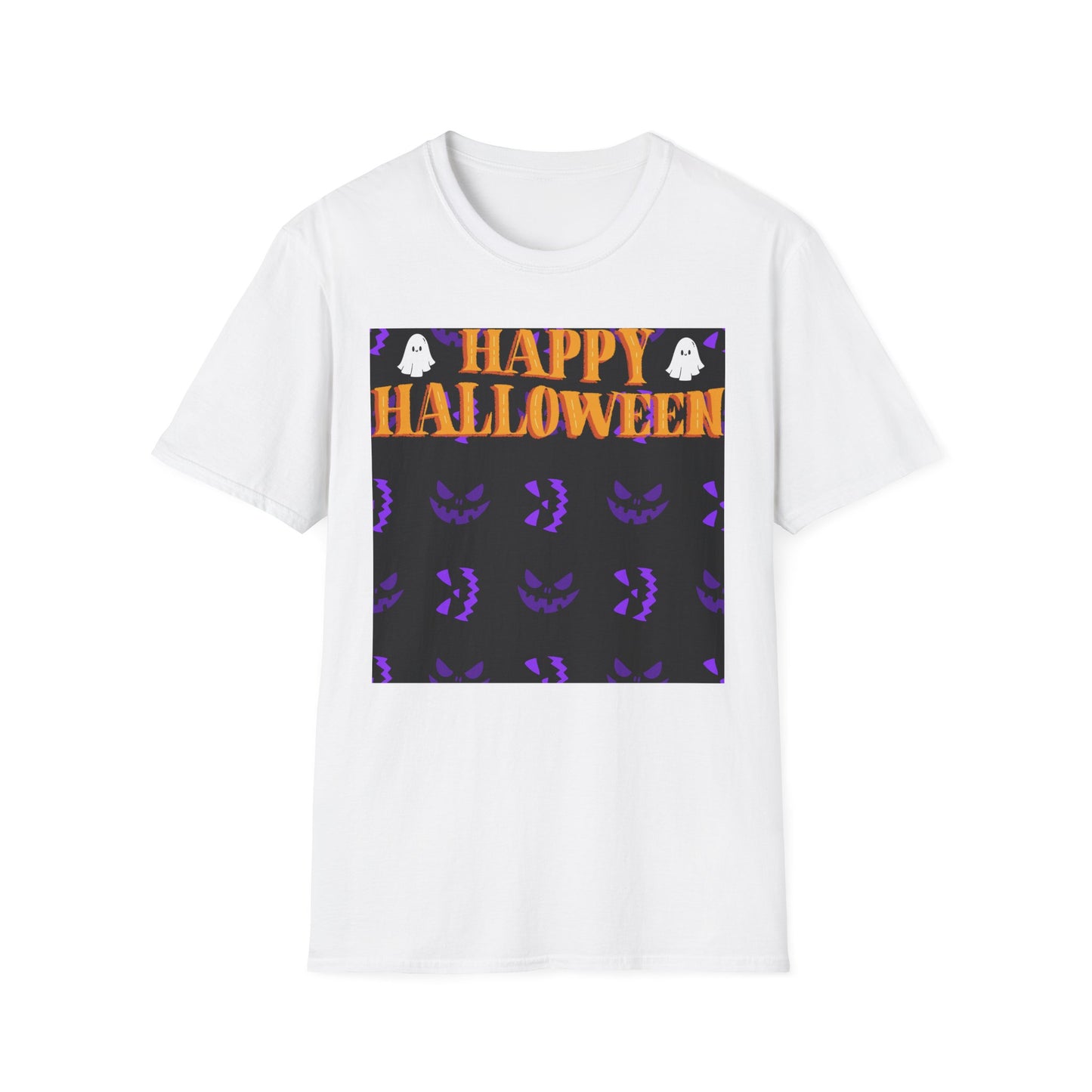 Halloween-Themed Unisex Softstyle T-Shirt, Spooky Fun Shirt, Ghost and Pumpkin Tee, Seasonal Apparel, Festive Gift, Halloween Costume