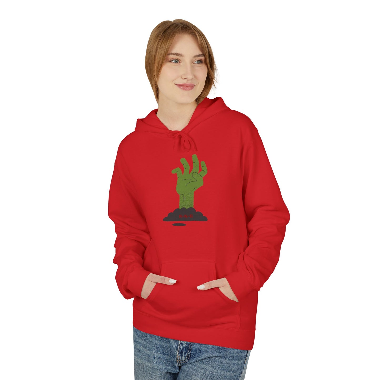 Zombie Hand Graphic Hoodie, Unisex Fleece Sweatshirt, Halloween Apparel, Cozy Hoodie, Unique Gift for Nerds