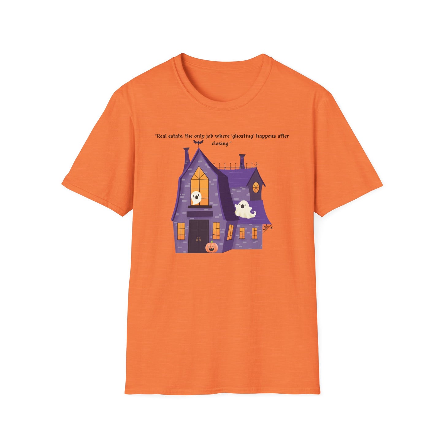 REAL ESTATE Halloween Haunted House T-Shirt, Unisex Softstyle Tee, Spooky Shirt, Fall Festivities, Trick or Treat Apparel