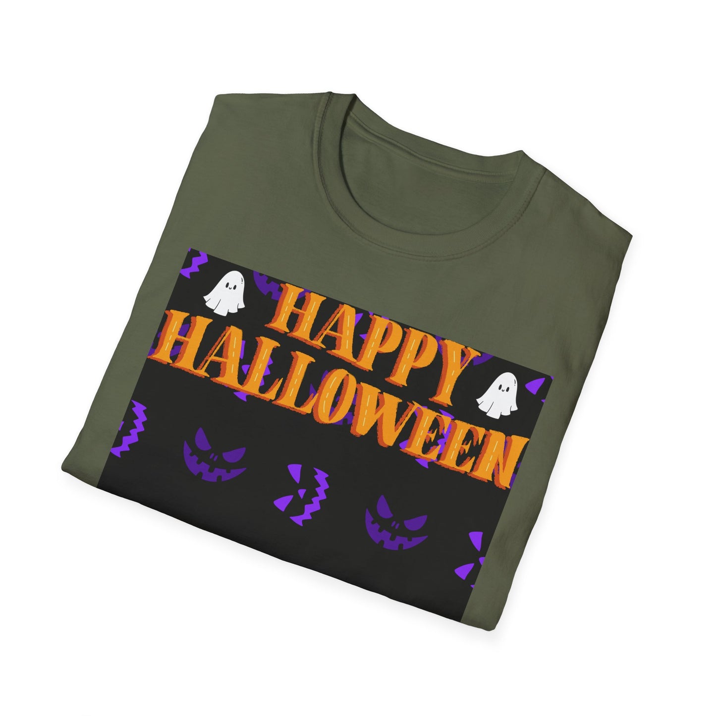 Halloween-Themed Unisex Softstyle T-Shirt, Spooky Fun Shirt, Ghost and Pumpkin Tee, Seasonal Apparel, Festive Gift, Halloween Costume