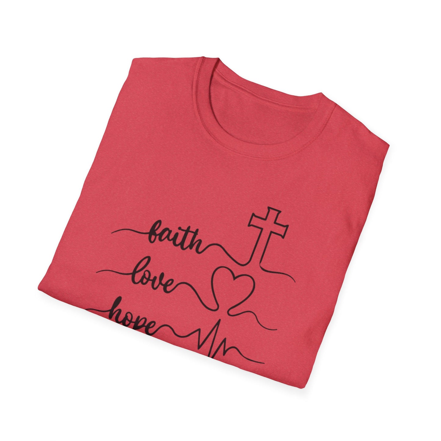 Faith Love Hope Unisex Softstyle T-Shirt, Christian Gifts, Inspirational Tee, Casual Wear, Perfect for Church, Coffee Lovers