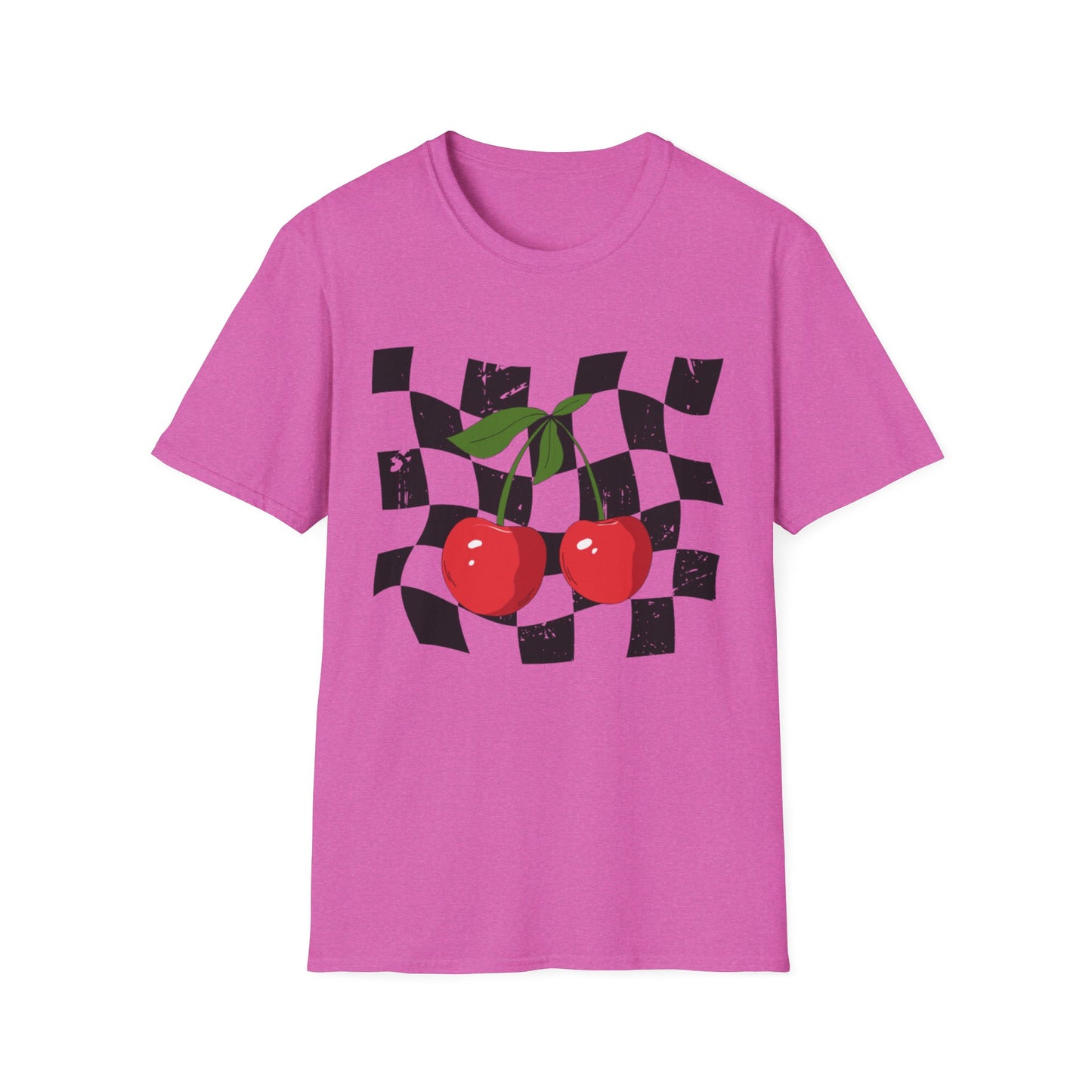 Cherry Checkered Graphic T-Shirt, Vintage Style Tee, Unisex Casual Apparel, Gifts for Car Lovers, Summer Streetwear