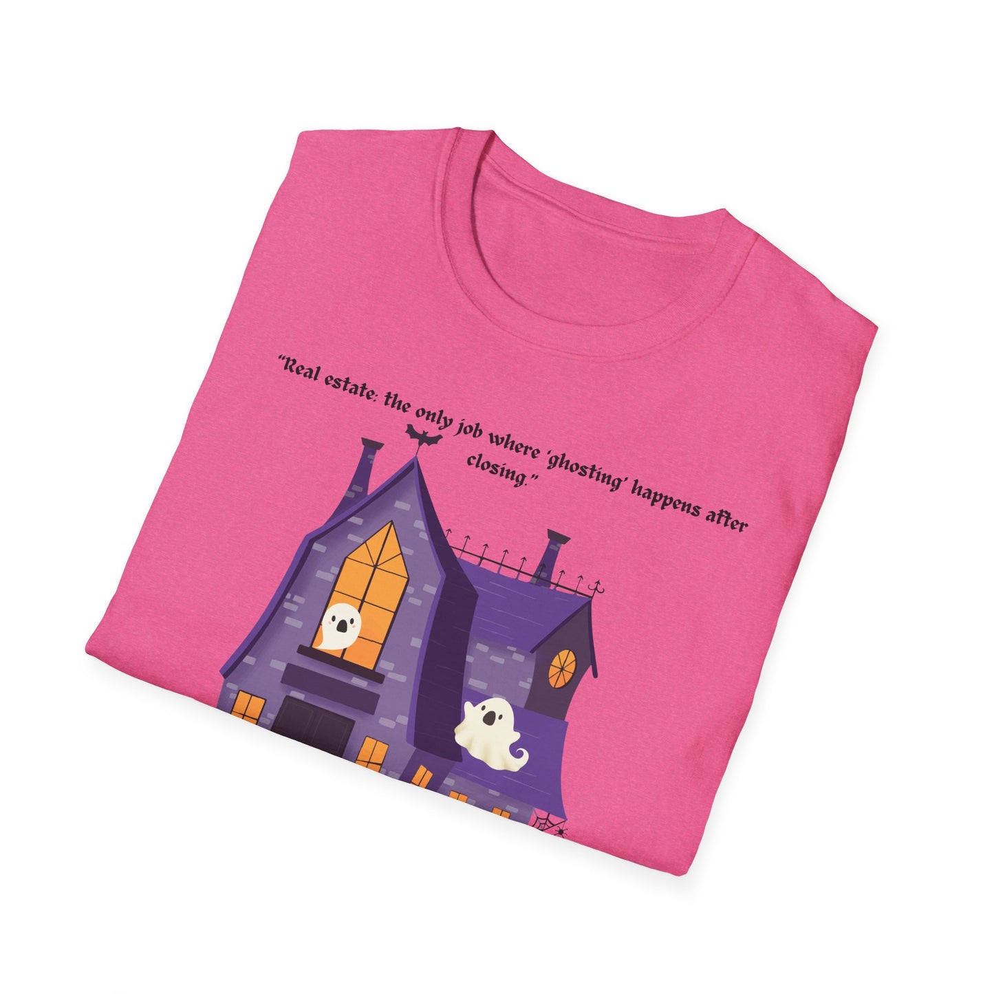 REAL ESTATE Halloween Haunted House T-Shirt, Unisex Softstyle Tee, Spooky Shirt, Fall Festivities, Trick or Treat Apparel