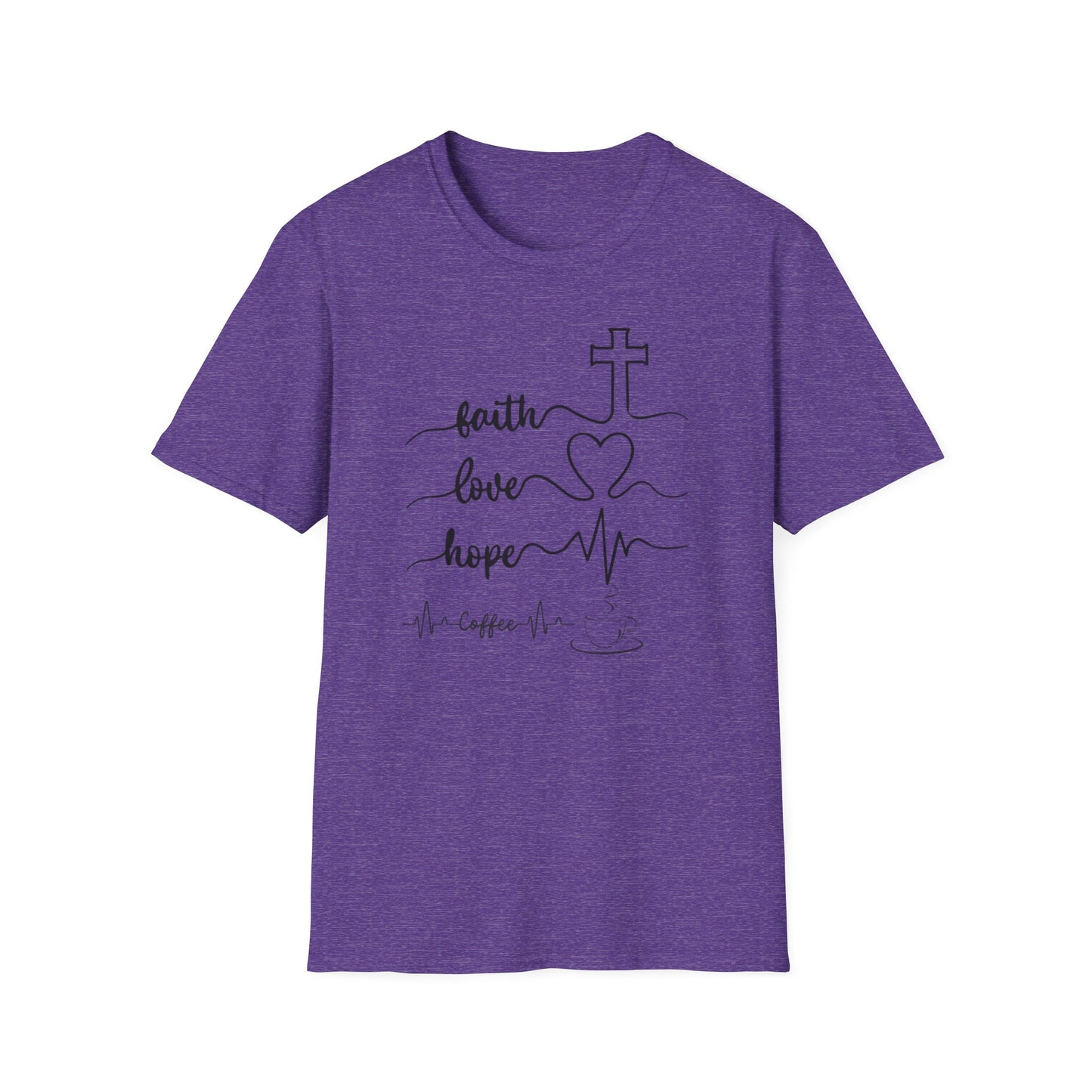 Faith Love Hope Unisex Softstyle T-Shirt, Christian Gifts, Inspirational Tee, Casual Wear, Perfect for Church, Coffee Lovers