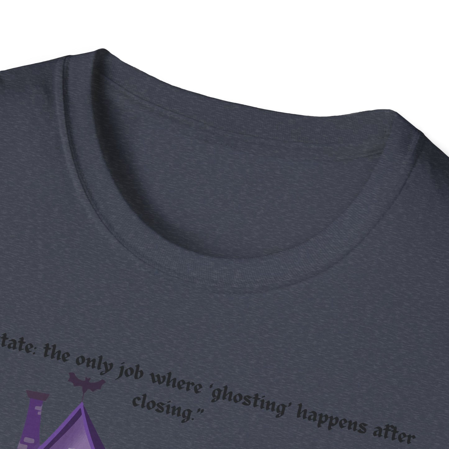 REAL ESTATE Halloween Haunted House T-Shirt, Unisex Softstyle Tee, Spooky Shirt, Fall Festivities, Trick or Treat Apparel