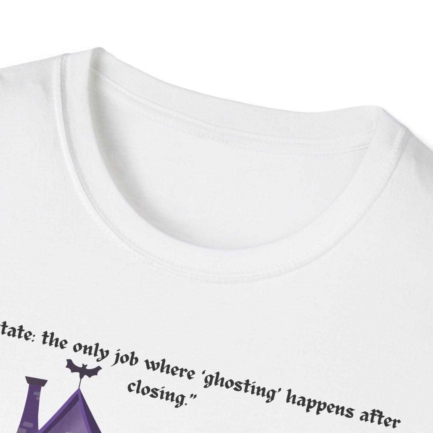 REAL ESTATE Halloween Haunted House T-Shirt, Unisex Softstyle Tee, Spooky Shirt, Fall Festivities, Trick or Treat Apparel