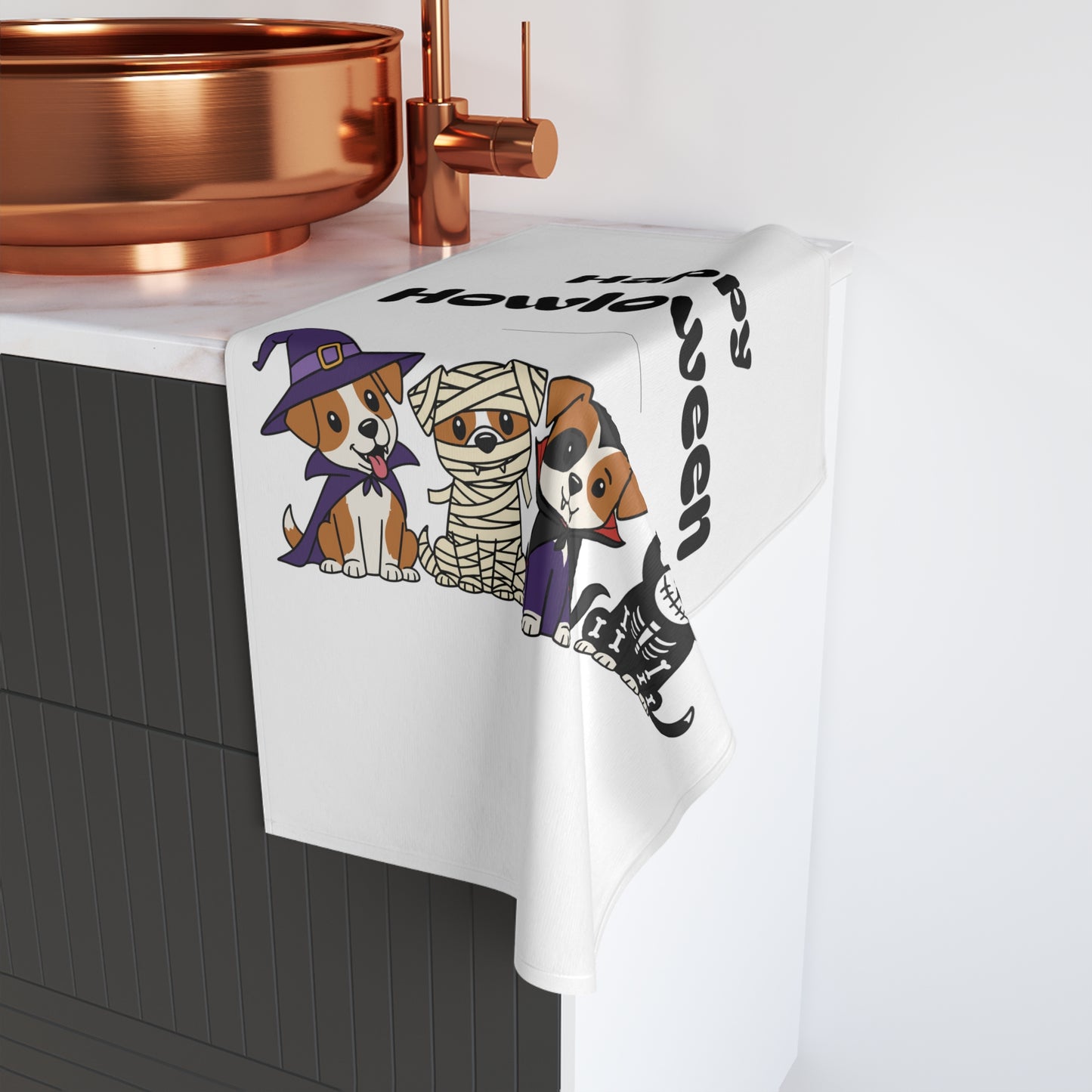 Halloween Dog Hand Towel, Funny Dog Towel, Pet Lover Gift, Kitchen Decor, Holiday Bath Towel, Howloween Decoration