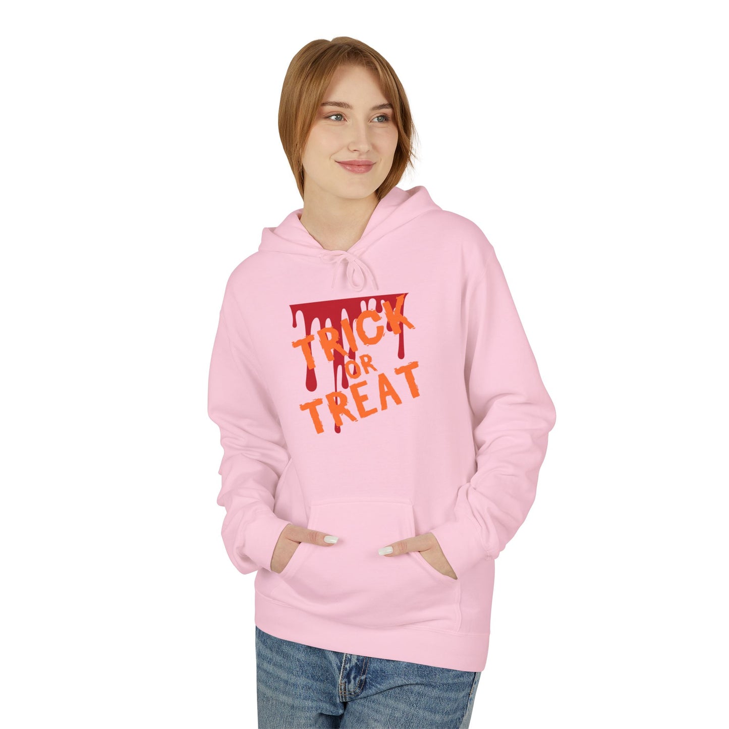 Trick or Treat Fleece Hoodie, Halloween Hoodie, Unisex Pullover, Cozy Fall Layer, Spooky Sweatshirt, Festival Apparel