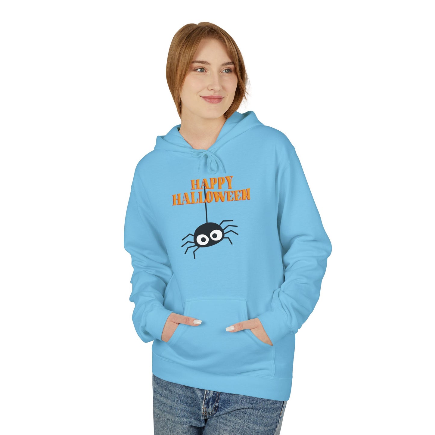 Happy Halloween Spider Hoodie, Unisex Fleece Hoodie, Cozy Fall Fashion, Halloween Costume, Spooky Season Apparel, Trick or Treat Sweater