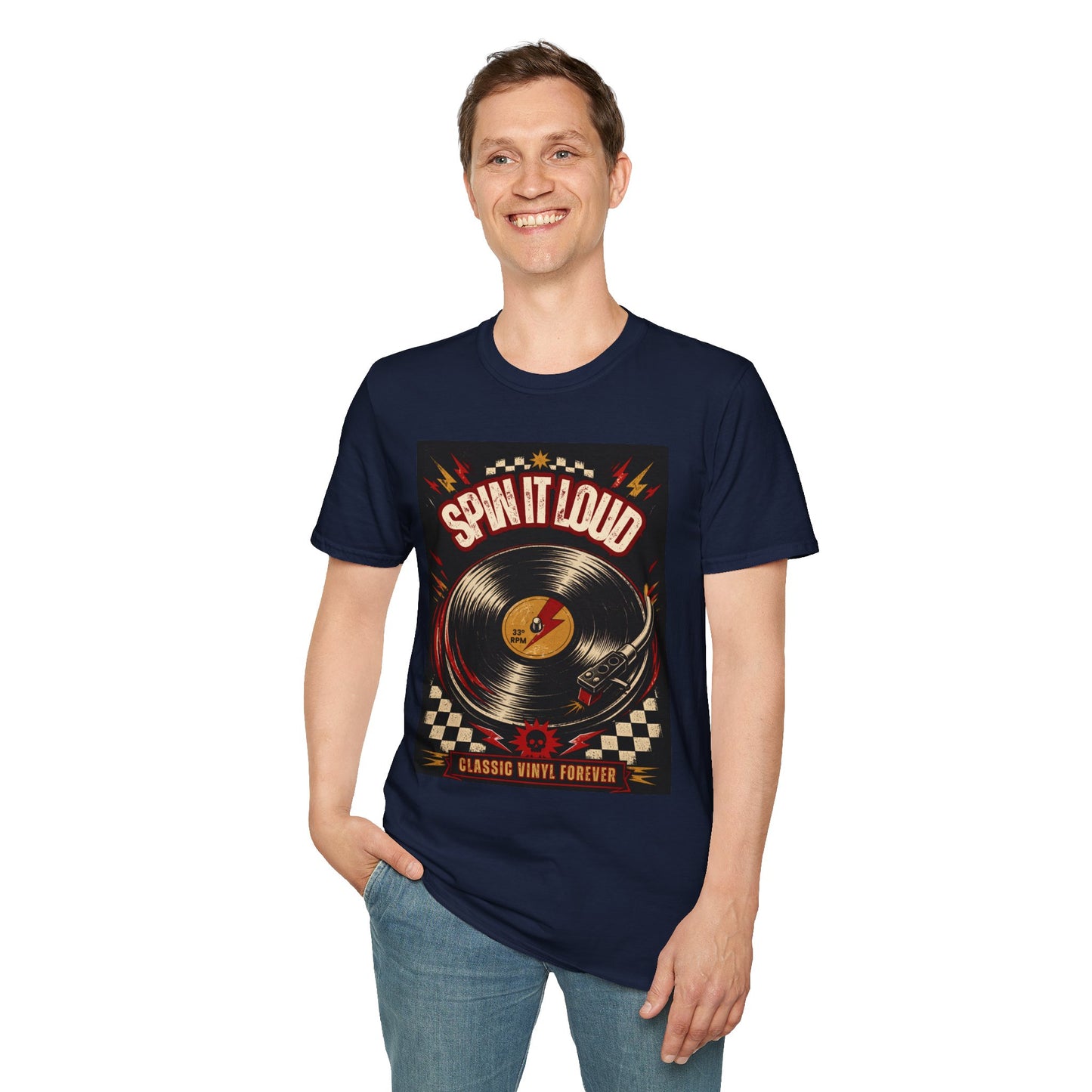 Spin It Loud Vinyl Record T-Shirt | Retro Music Graphic Tee