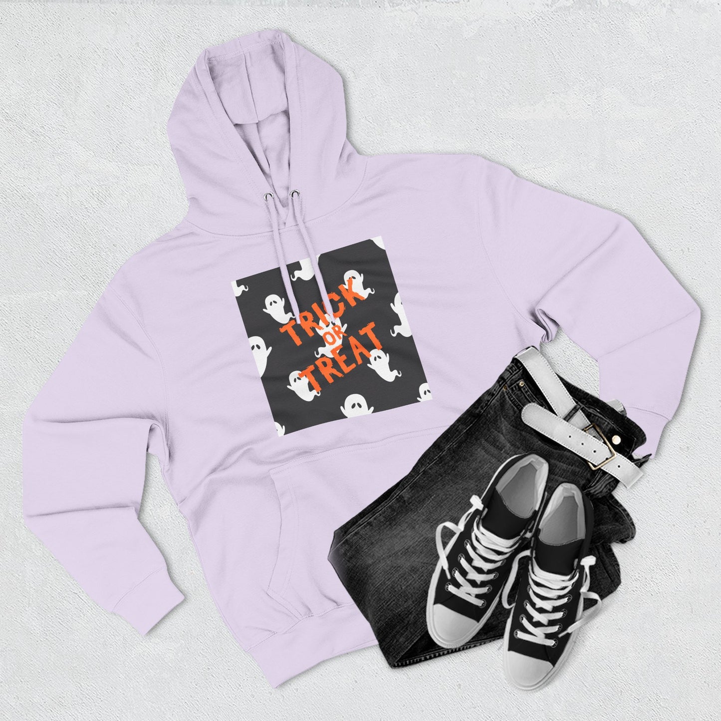 Halloween Ghost Fleece Hoodie, Trick or Treat Hoodie, Cozy Sweatshirt, Spooky Apparel, Fall Fashion, Halloween Costume