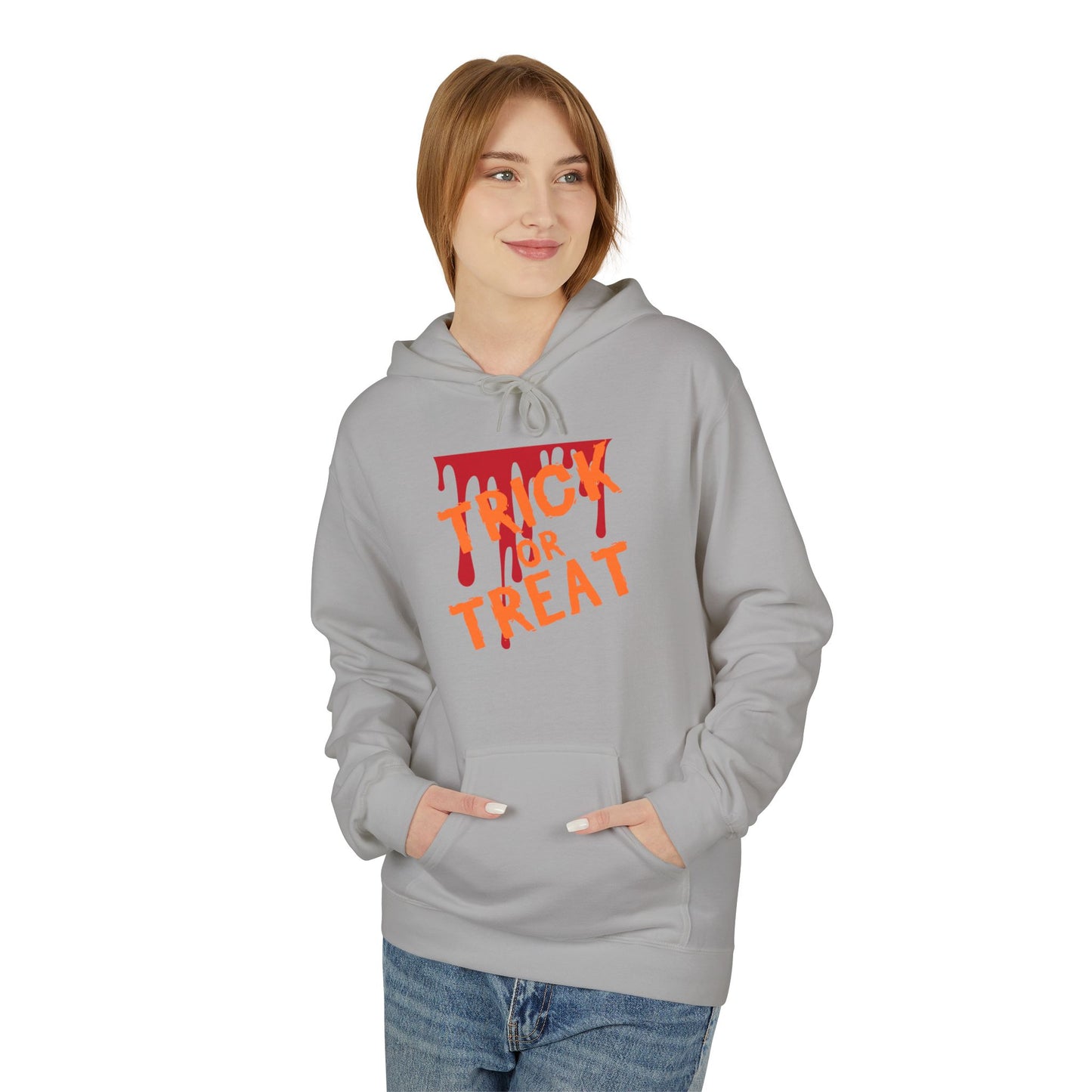 Trick or Treat Fleece Hoodie, Halloween Hoodie, Unisex Pullover, Cozy Fall Layer, Spooky Sweatshirt, Festival Apparel