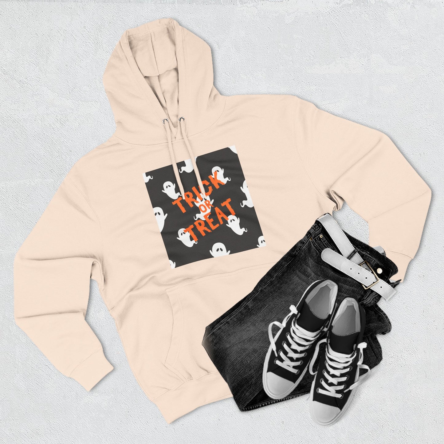 Halloween Ghost Fleece Hoodie, Trick or Treat Hoodie, Cozy Sweatshirt, Spooky Apparel, Fall Fashion, Halloween Costume