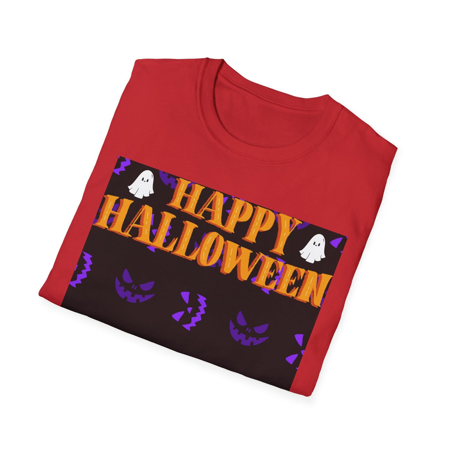 Halloween-Themed Unisex Softstyle T-Shirt, Spooky Fun Shirt, Ghost and Pumpkin Tee, Seasonal Apparel, Festive Gift, Halloween Costume