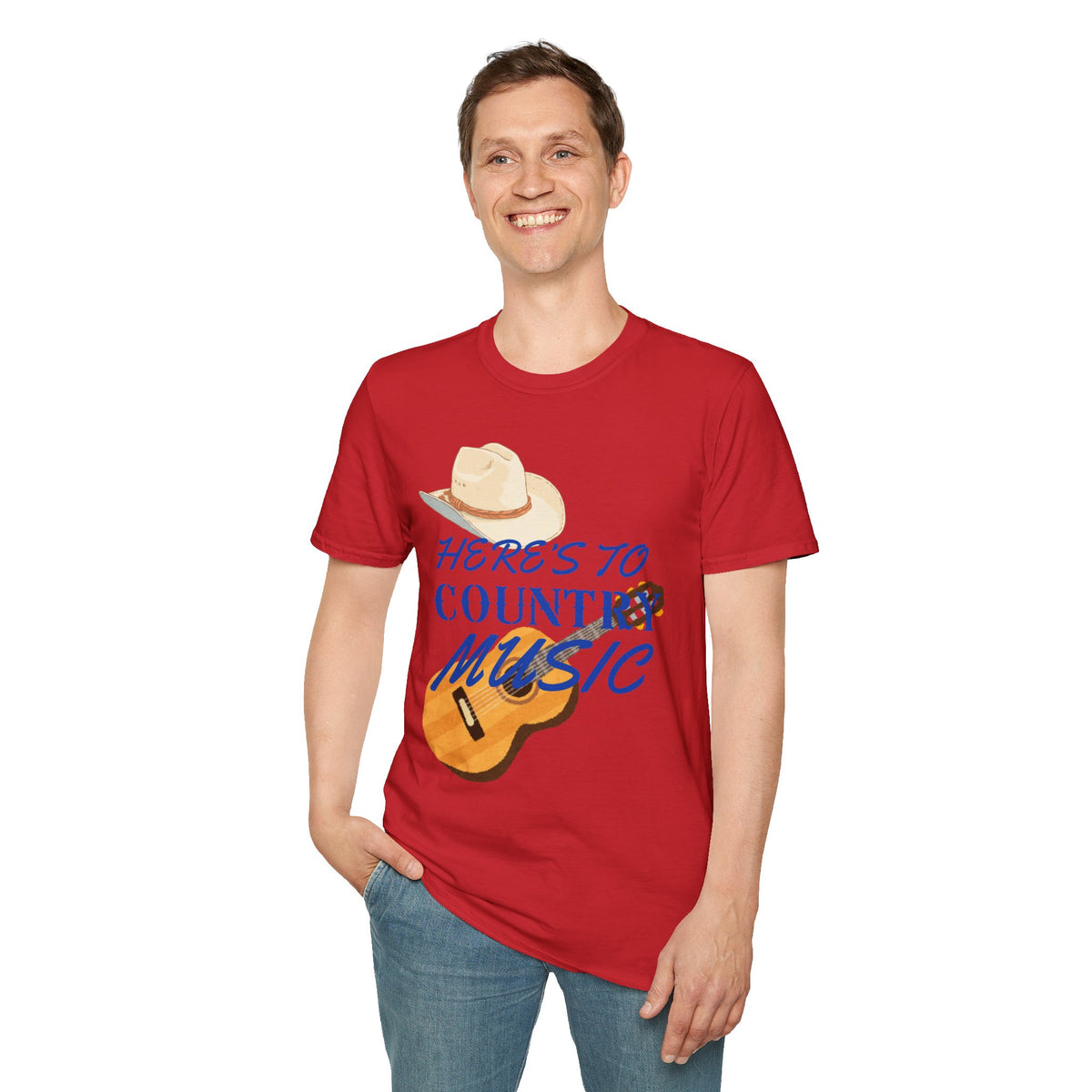 Heres to Country Music TShirt Cowboy Hat & Guitar Design