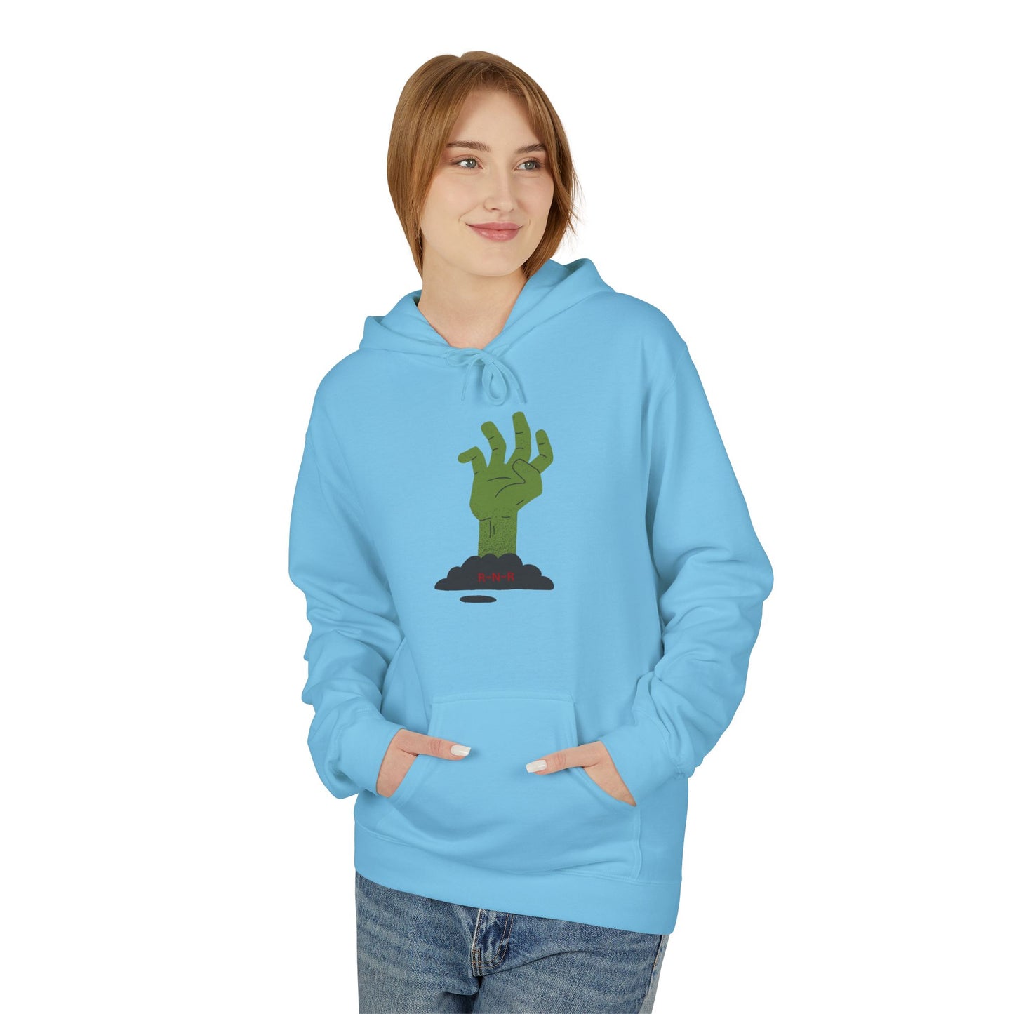 Zombie Hand Graphic Hoodie, Unisex Fleece Sweatshirt, Halloween Apparel, Cozy Hoodie, Unique Gift for Nerds