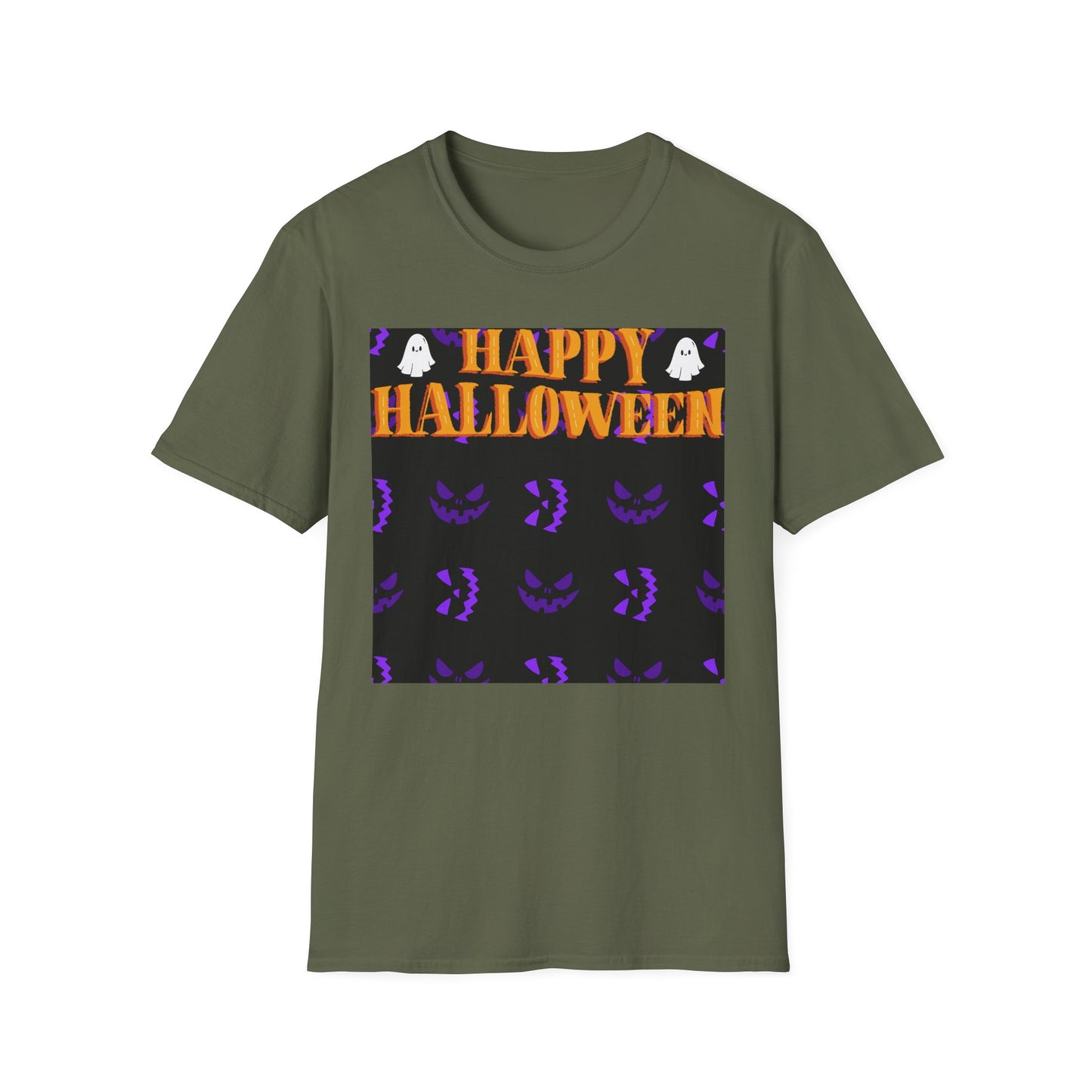 Halloween-Themed Unisex Softstyle T-Shirt, Spooky Fun Shirt, Ghost and Pumpkin Tee, Seasonal Apparel, Festive Gift, Halloween Costume