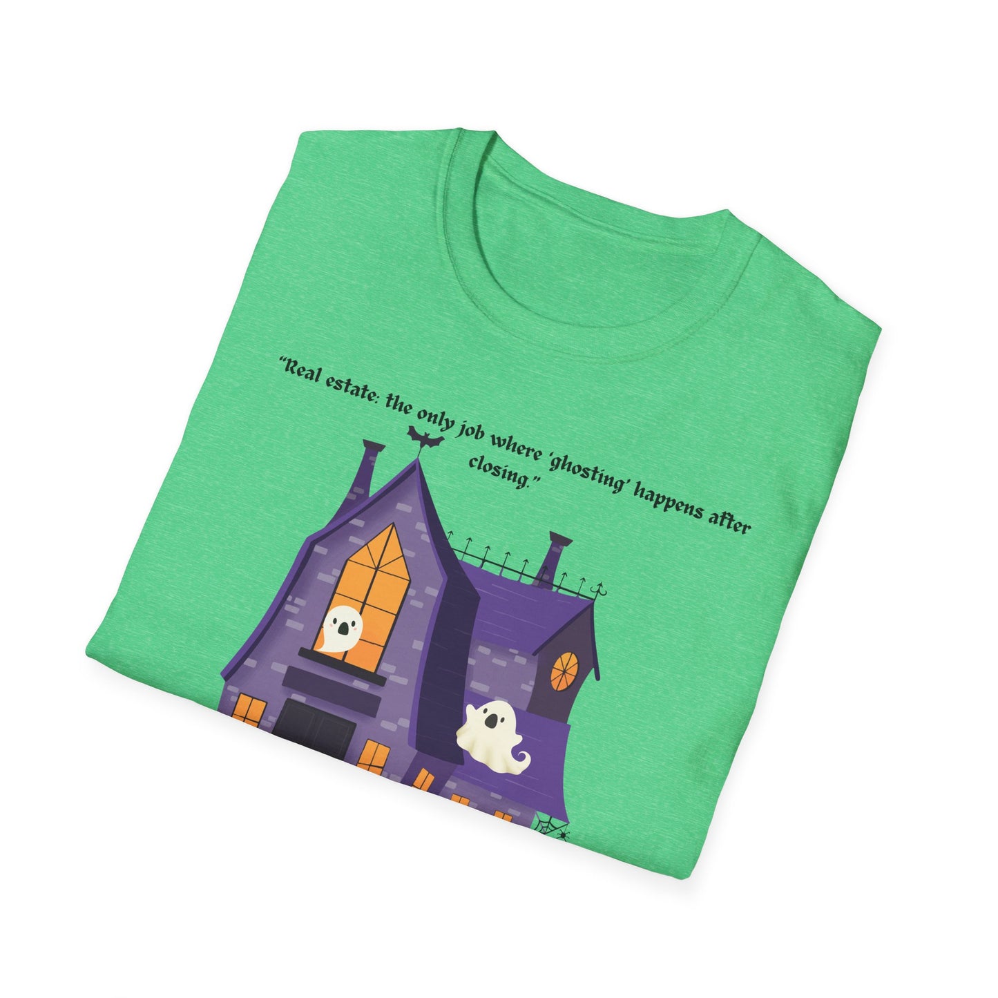 REAL ESTATE Halloween Haunted House T-Shirt, Unisex Softstyle Tee, Spooky Shirt, Fall Festivities, Trick or Treat Apparel