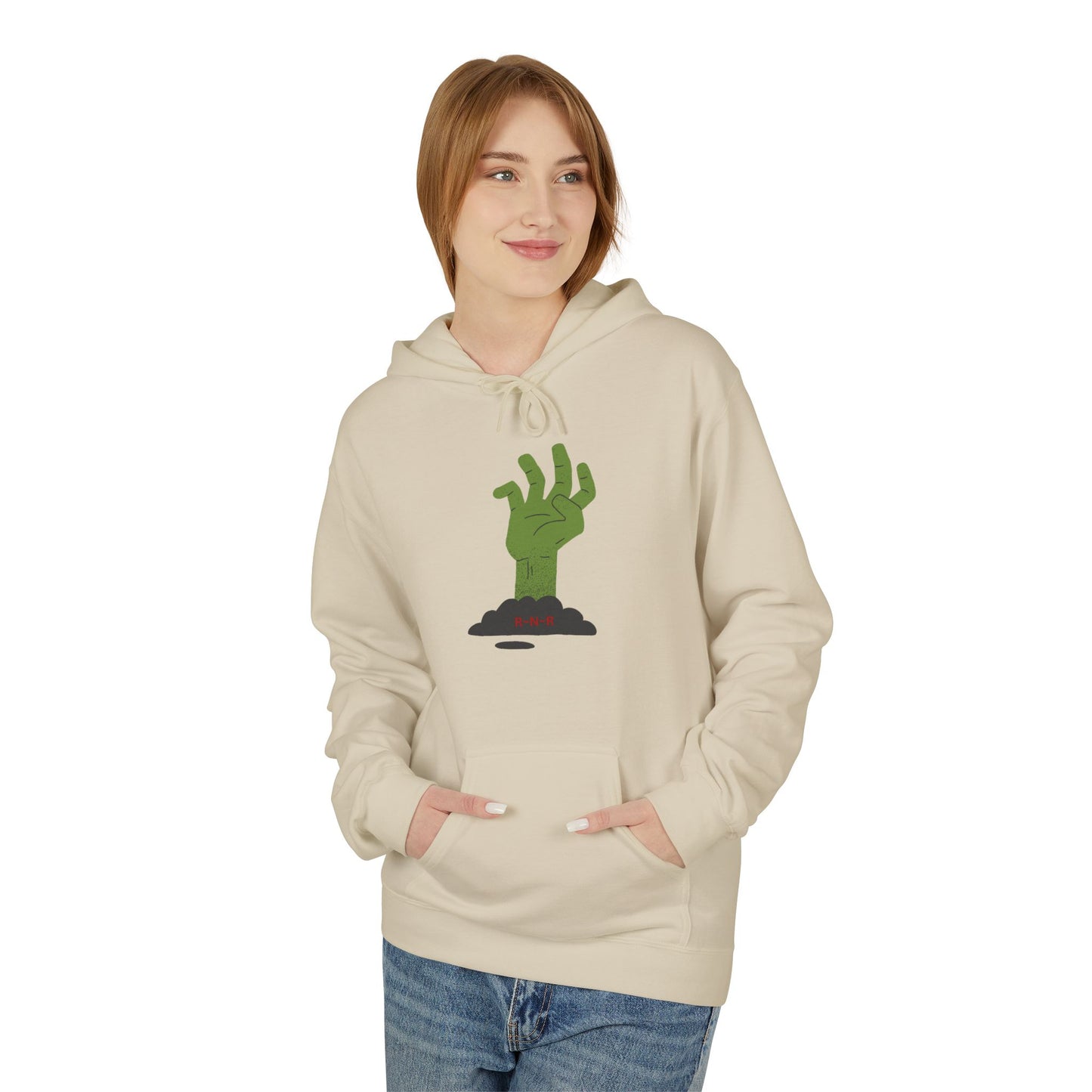 Zombie Hand Graphic Hoodie, Unisex Fleece Sweatshirt, Halloween Apparel, Cozy Hoodie, Unique Gift for Nerds