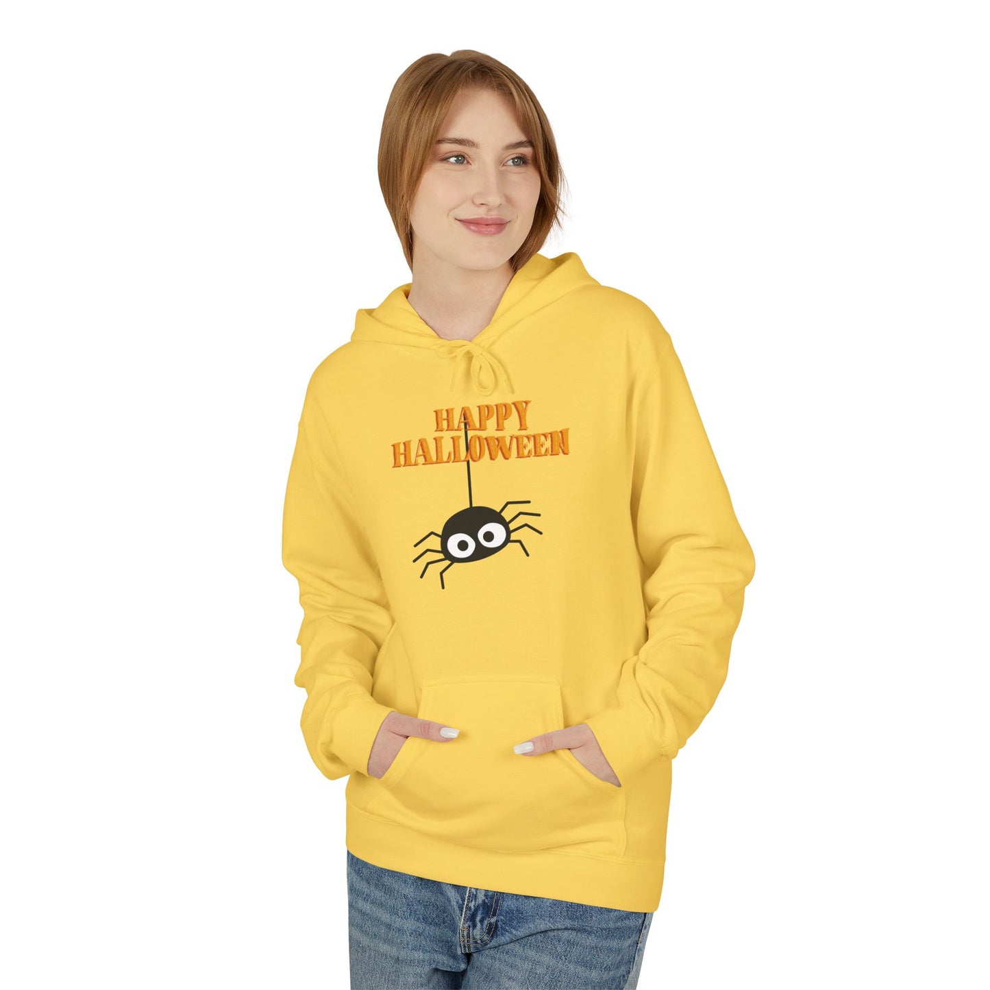 Happy Halloween Spider Hoodie, Unisex Fleece Hoodie, Cozy Fall Fashion, Halloween Costume, Spooky Season Apparel, Trick or Treat Sweater