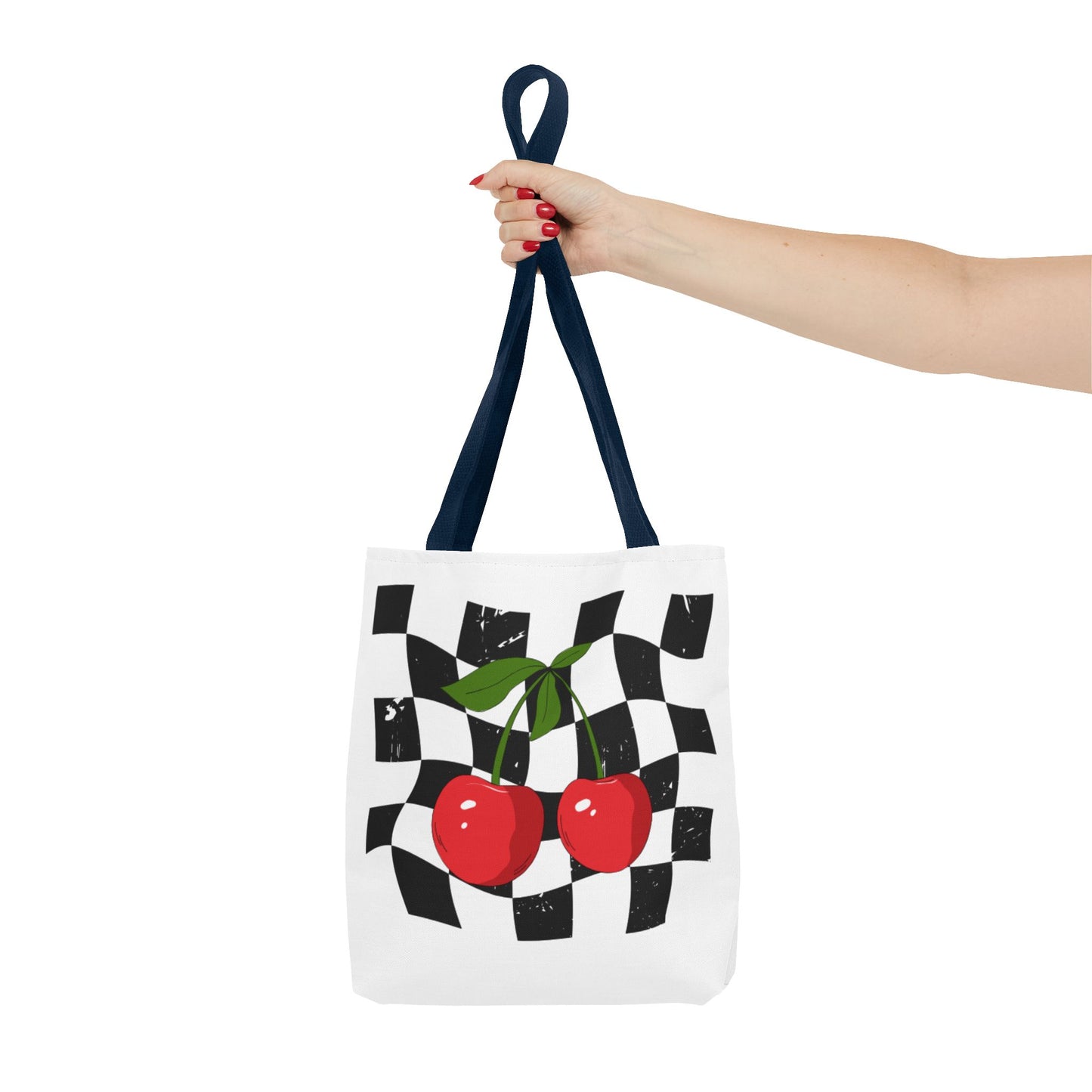 Cute Cherry Checkerboard Tote Bag, Summer Vibe Shopping Bag, Trendy Eco-Friendly Gift, Picnic Essential, Festival Accessory