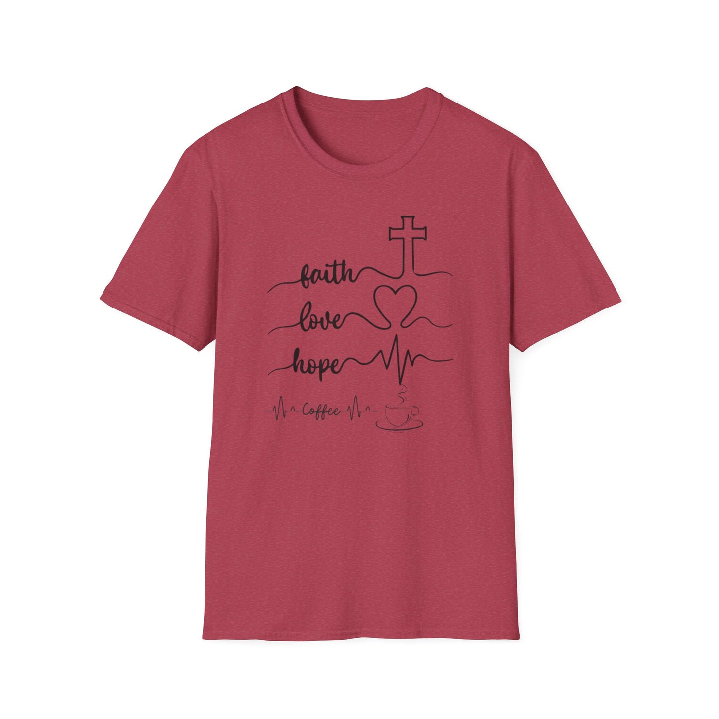 Faith Love Hope Unisex Softstyle T-Shirt, Christian Gifts, Inspirational Tee, Casual Wear, Perfect for Church, Coffee Lovers