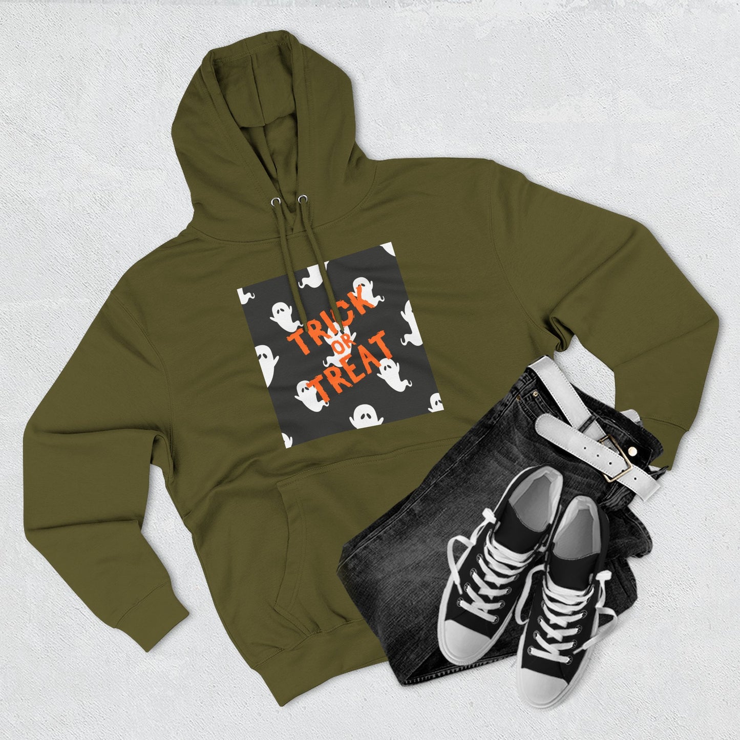 Halloween Ghost Fleece Hoodie, Trick or Treat Hoodie, Cozy Sweatshirt, Spooky Apparel, Fall Fashion, Halloween Costume