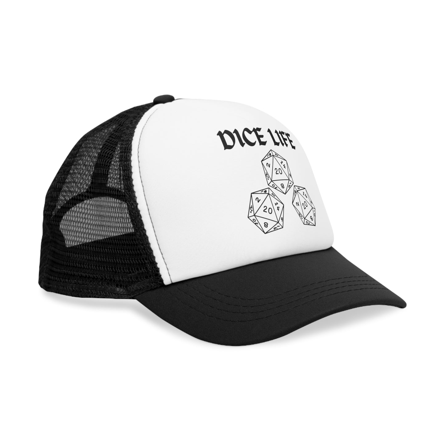 Dice Life Mesh Cap for Gamers, Trucker Hat for D&D Fans, Adjustable Snapback, Gift for Tabletop Enthusiasts, RPG Accessory