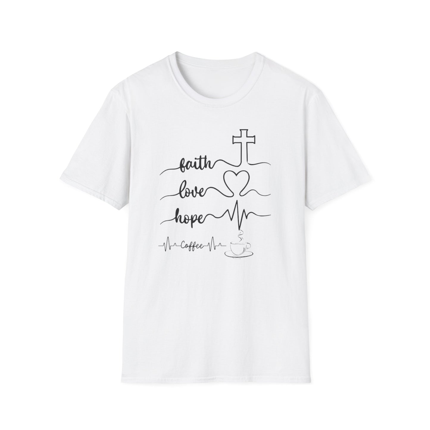 Faith Love Hope Unisex Softstyle T-Shirt, Christian Gifts, Inspirational Tee, Casual Wear, Perfect for Church, Coffee Lovers