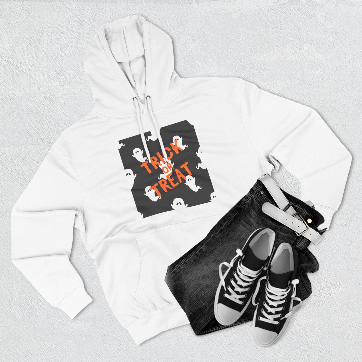 Halloween Ghost Fleece Hoodie, Trick or Treat Hoodie, Cozy Sweatshirt, Spooky Apparel, Fall Fashion, Halloween Costume