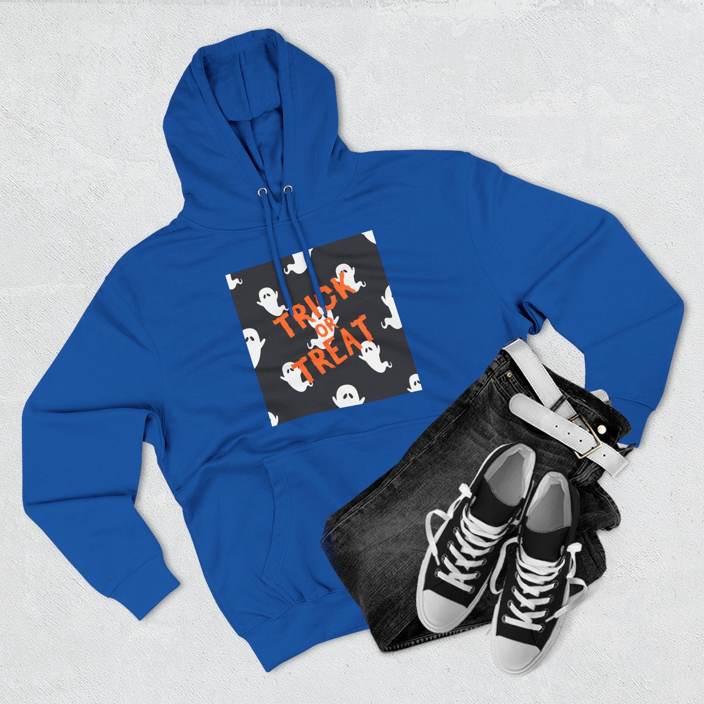 Halloween Ghost Fleece Hoodie, Trick or Treat Hoodie, Cozy Sweatshirt, Spooky Apparel, Fall Fashion, Halloween Costume