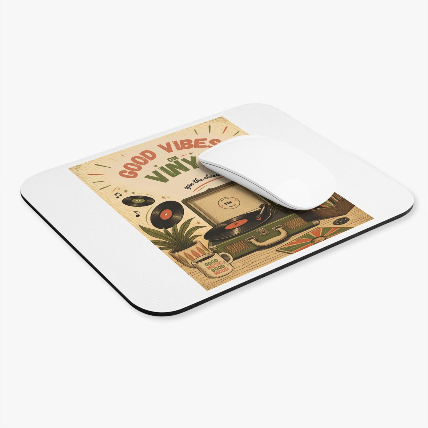 Good Vibes on Vinyl Mouse Pad | Retro Record Player Desk Mat