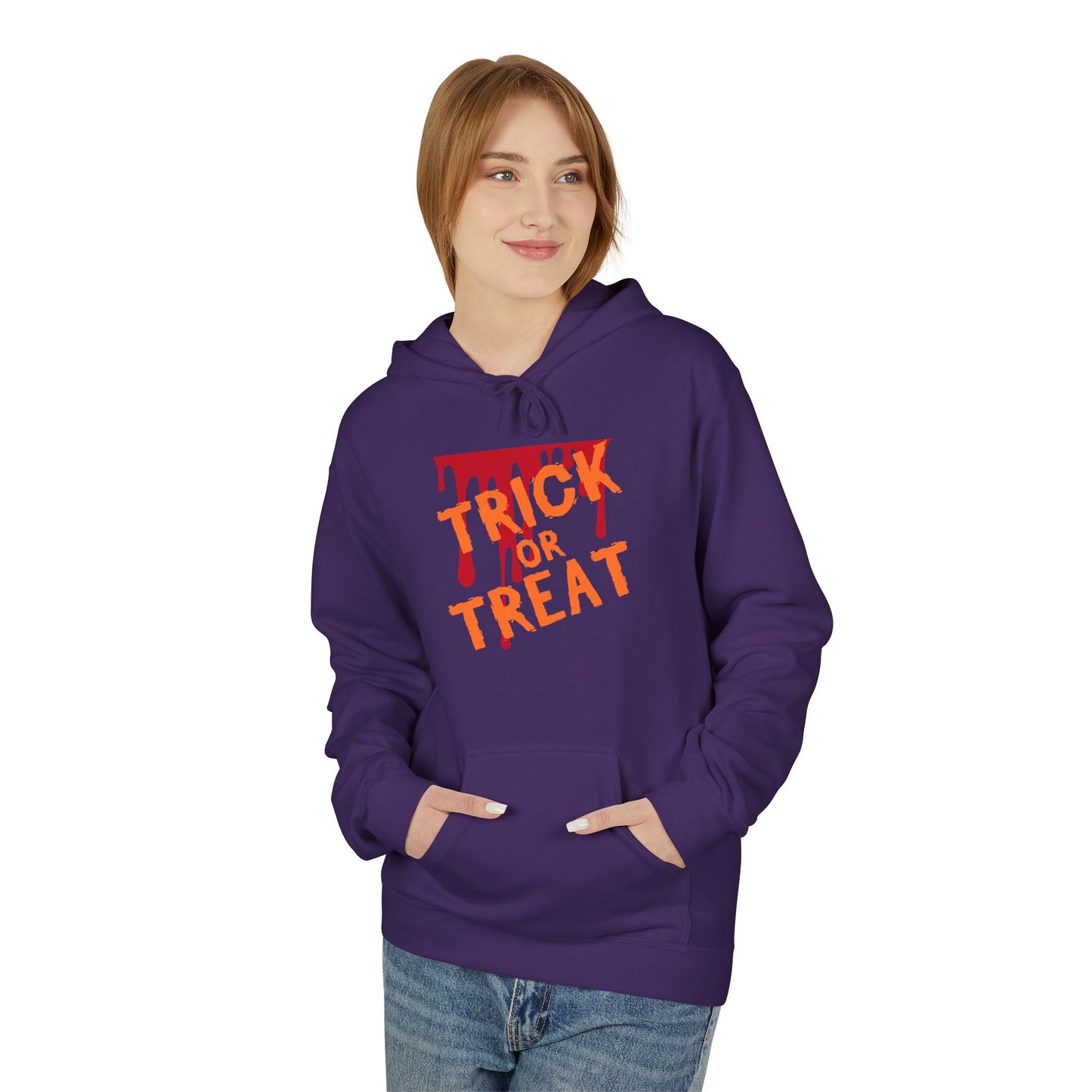 Trick or Treat Fleece Hoodie, Halloween Hoodie, Unisex Pullover, Cozy Fall Layer, Spooky Sweatshirt, Festival Apparel