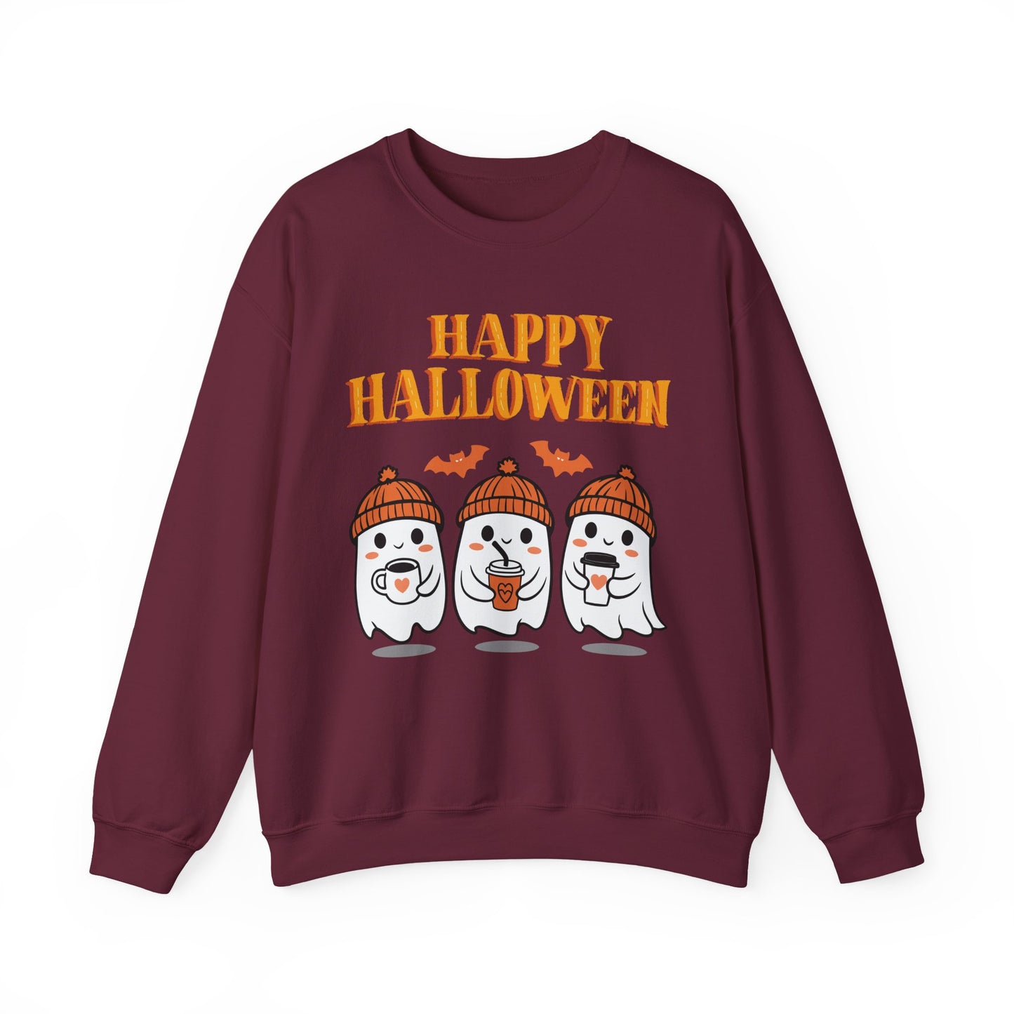 Happy Halloween Ghosts Crewneck Sweatshirt, Cozy Fall Apparel, Unisex Halloween Sweatshirt, Spooky Season Gift, Cute Pumpkin Design