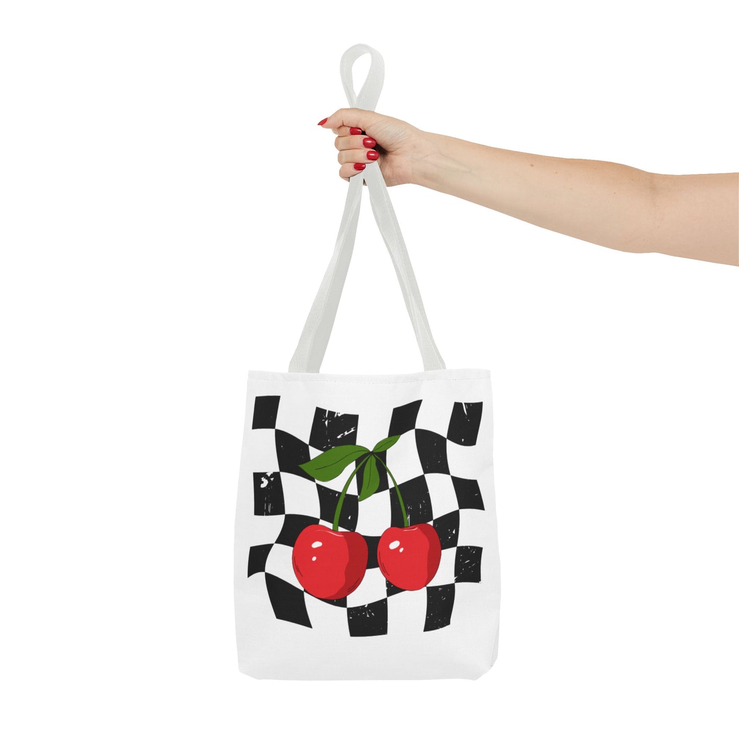 Cute Cherry Checkerboard Tote Bag, Summer Vibe Shopping Bag, Trendy Eco-Friendly Gift, Picnic Essential, Festival Accessory